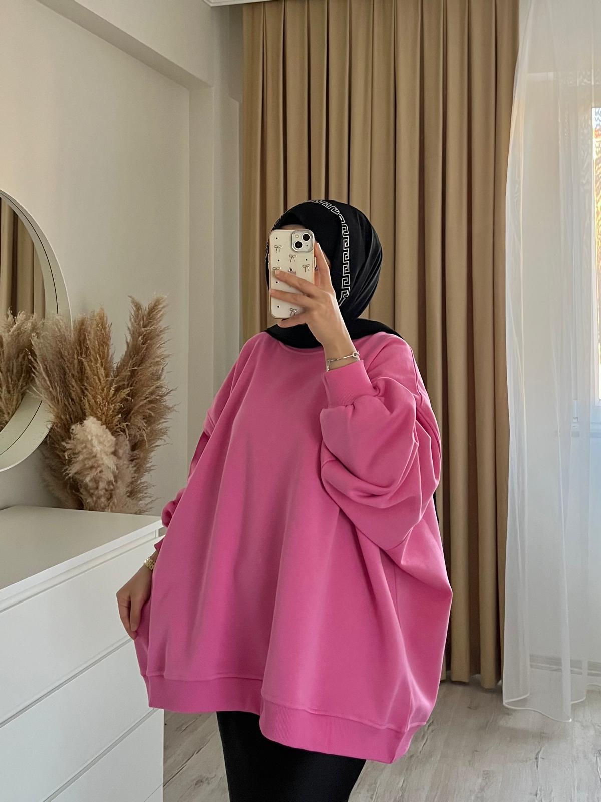 OVERSİZE 3 İPLİK SWEATSHİRT/PEMBE
