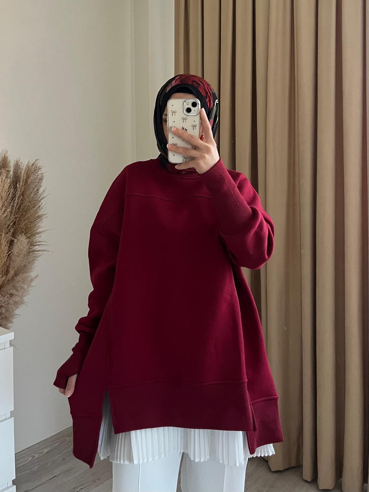 PARMAK GEÇMELİ SWEATSHİRT / KIRMIZI
