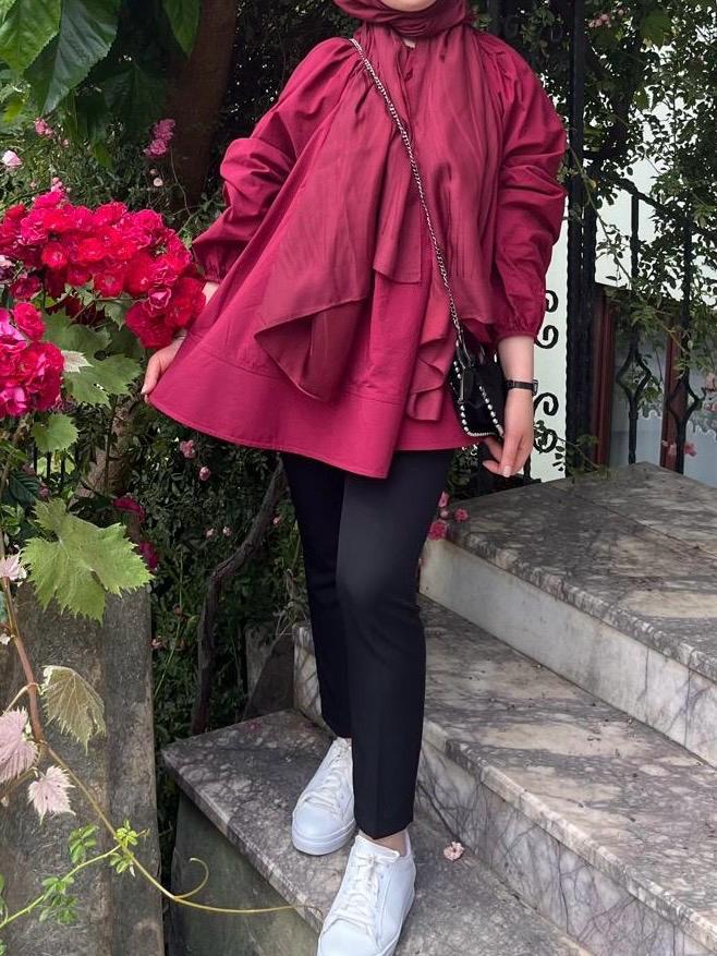 VOLANLI BALON KOL GÖMLEK / BORDO