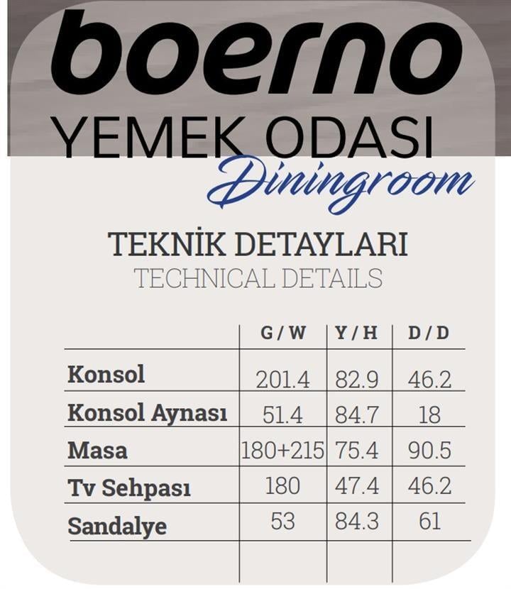 Dekorbizden Boerno Yemek Odası Takım