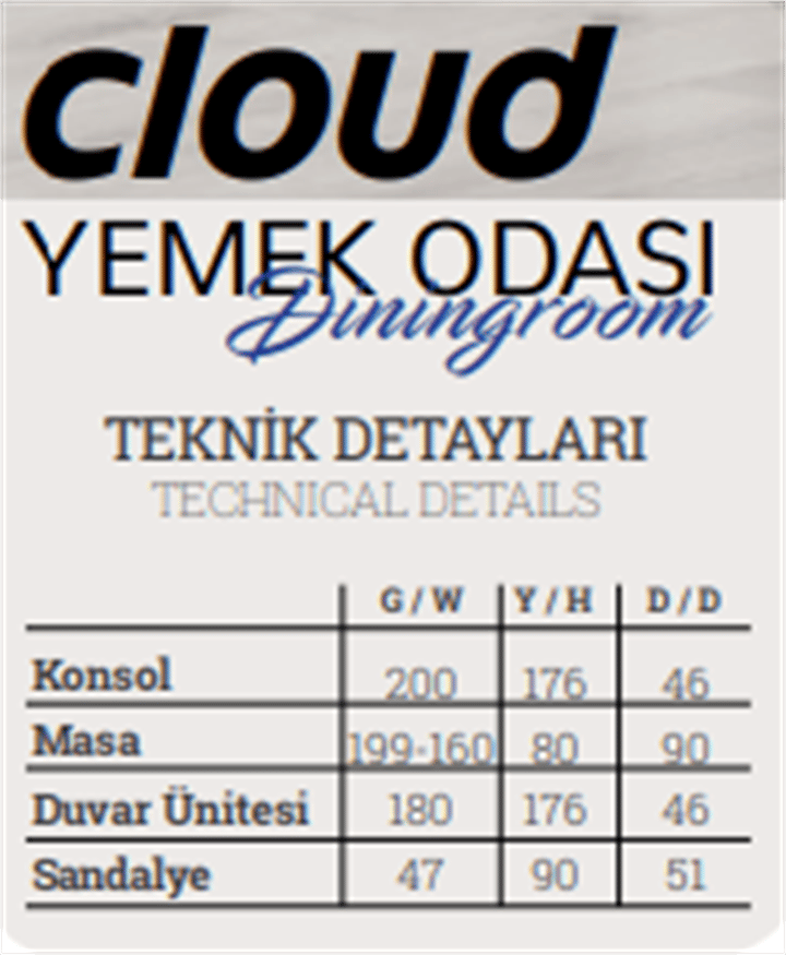 Dekorbizden Cloud Yemek Odası Masa (Açılır)