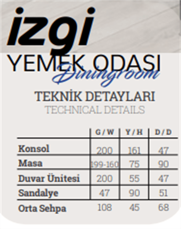 Dekorbizden İzgi Yemek Odası Takımı