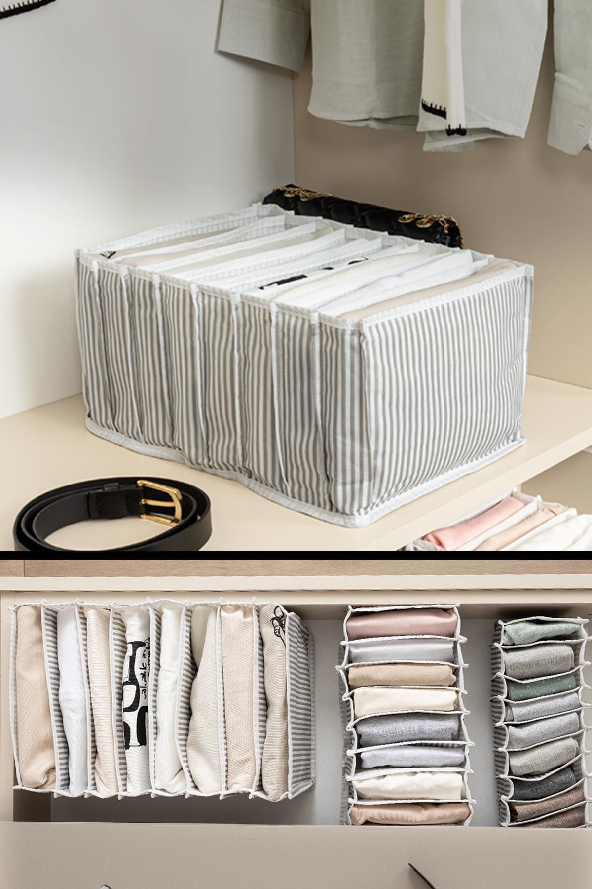 Akordiyon Organizer ( L ) Gri Gri Çizgili