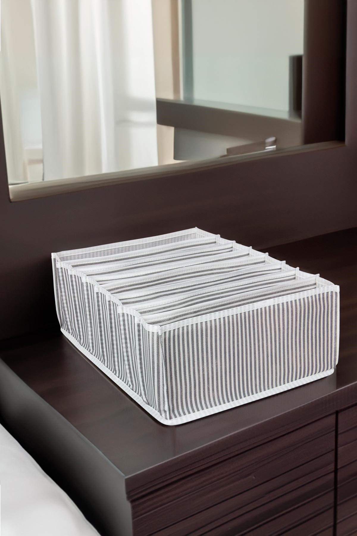 Akordiyon Organizer ( L ) Gri Gri Çizgili