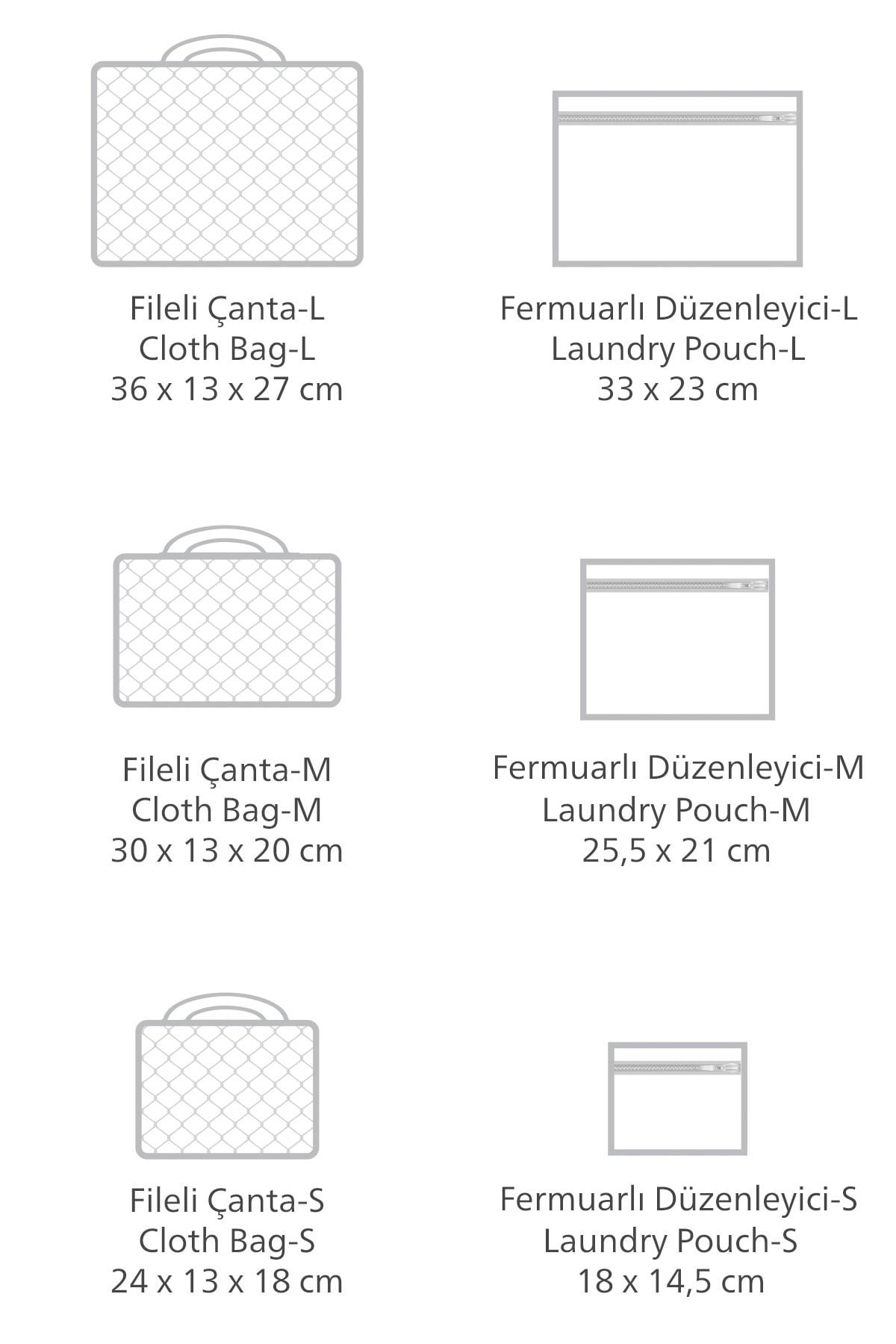 Derili 6 Lı Bavul İçi Seyehat Çantası Gri Gri