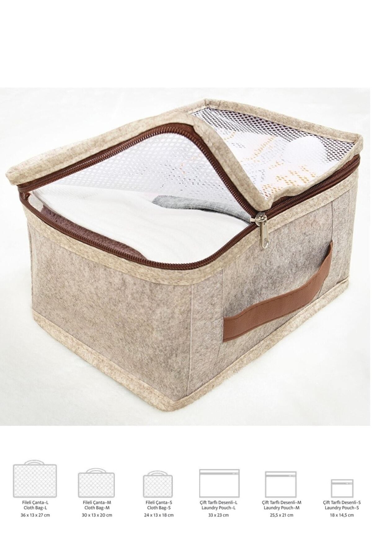 Derili 6lı Bavul İçi Seyahat Çantası Bej Bej