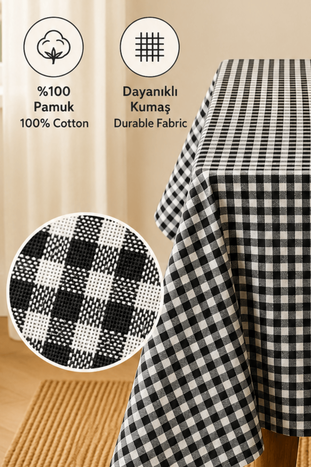 Gri Piknik Bahçe Balkon Masa Örtüsü 160 x 160 Siyah