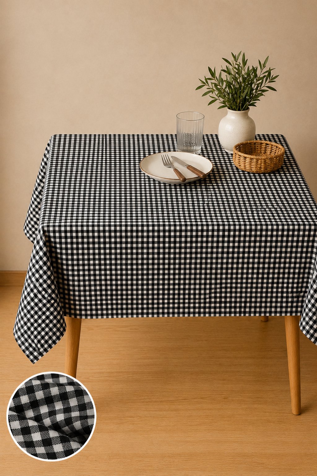 Gri Piknik Bahçe Balkon Masa Örtüsü 160 x 160 Siyah