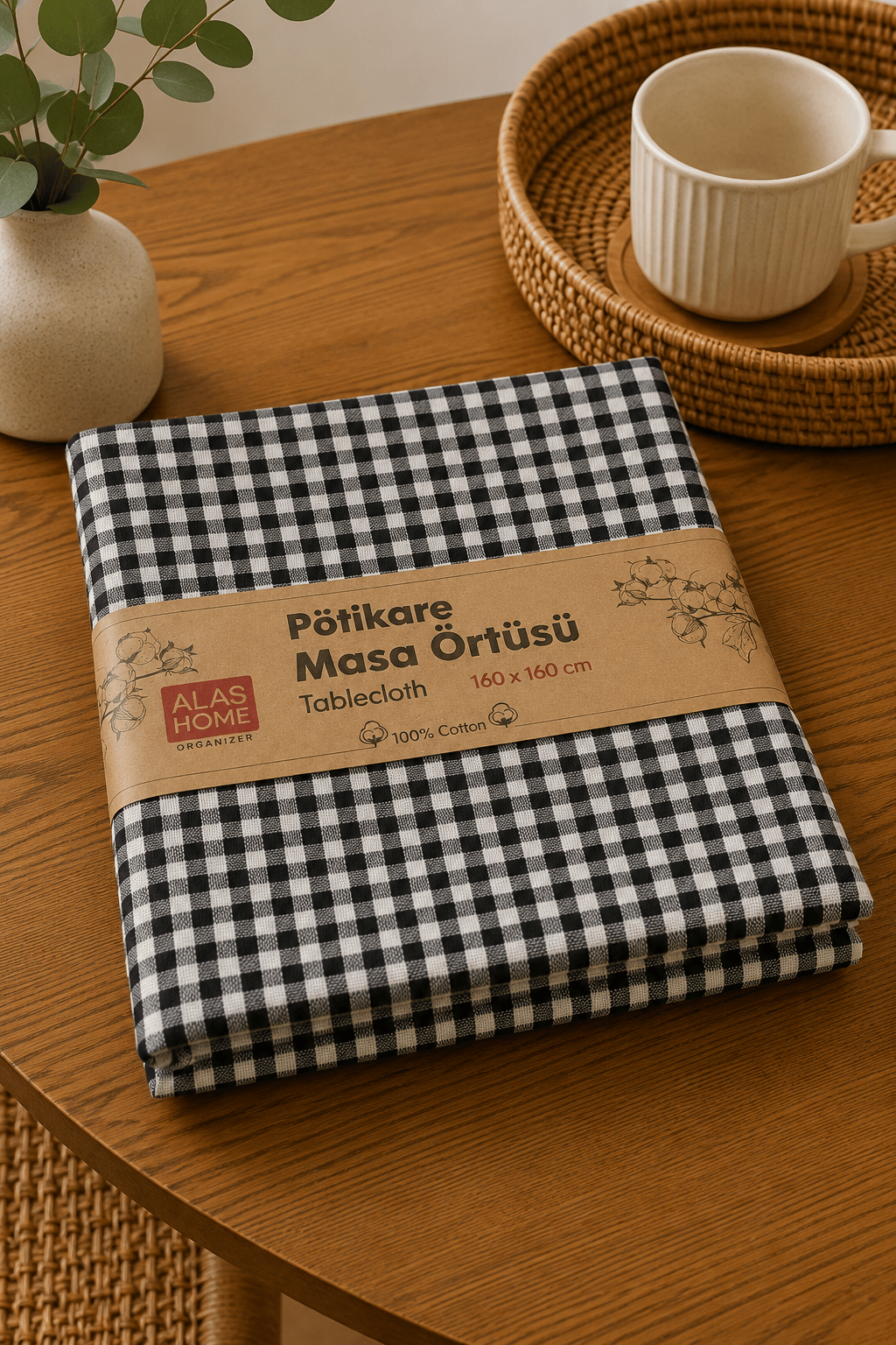 Gri Piknik Bahçe Balkon Masa Örtüsü 160 x 160 Siyah