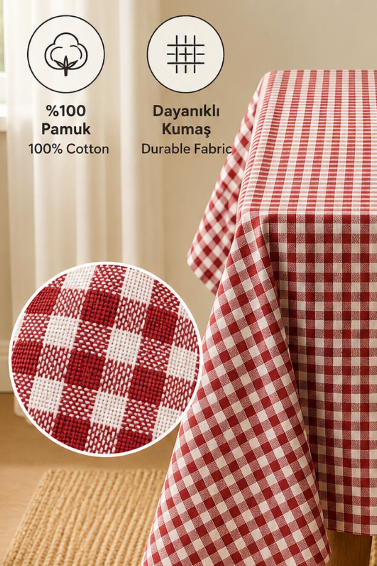 Kırmızı Piknik Bahçe Balkon Masa Örtüsü 160 x 160 Kırmızı