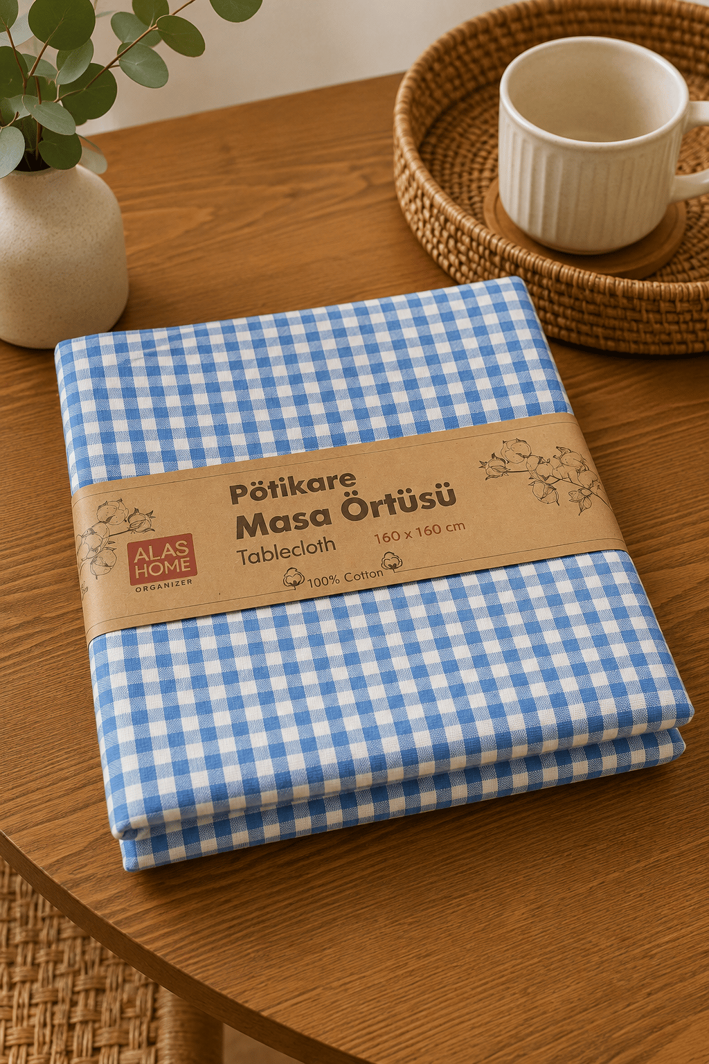 Mavi Piknik Bahçe Balkon Masa Örtüsü 160 x 160 Mavi