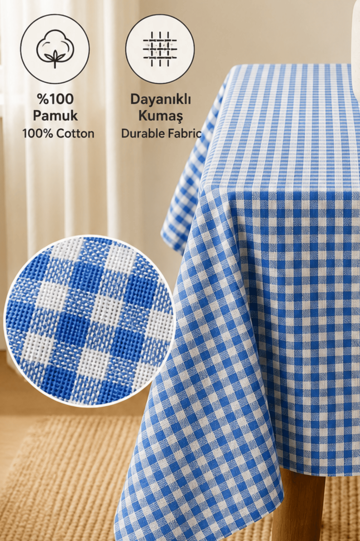 Mavi Piknik Bahçe Balkon Masa Örtüsü 160 x 160 Mavi
