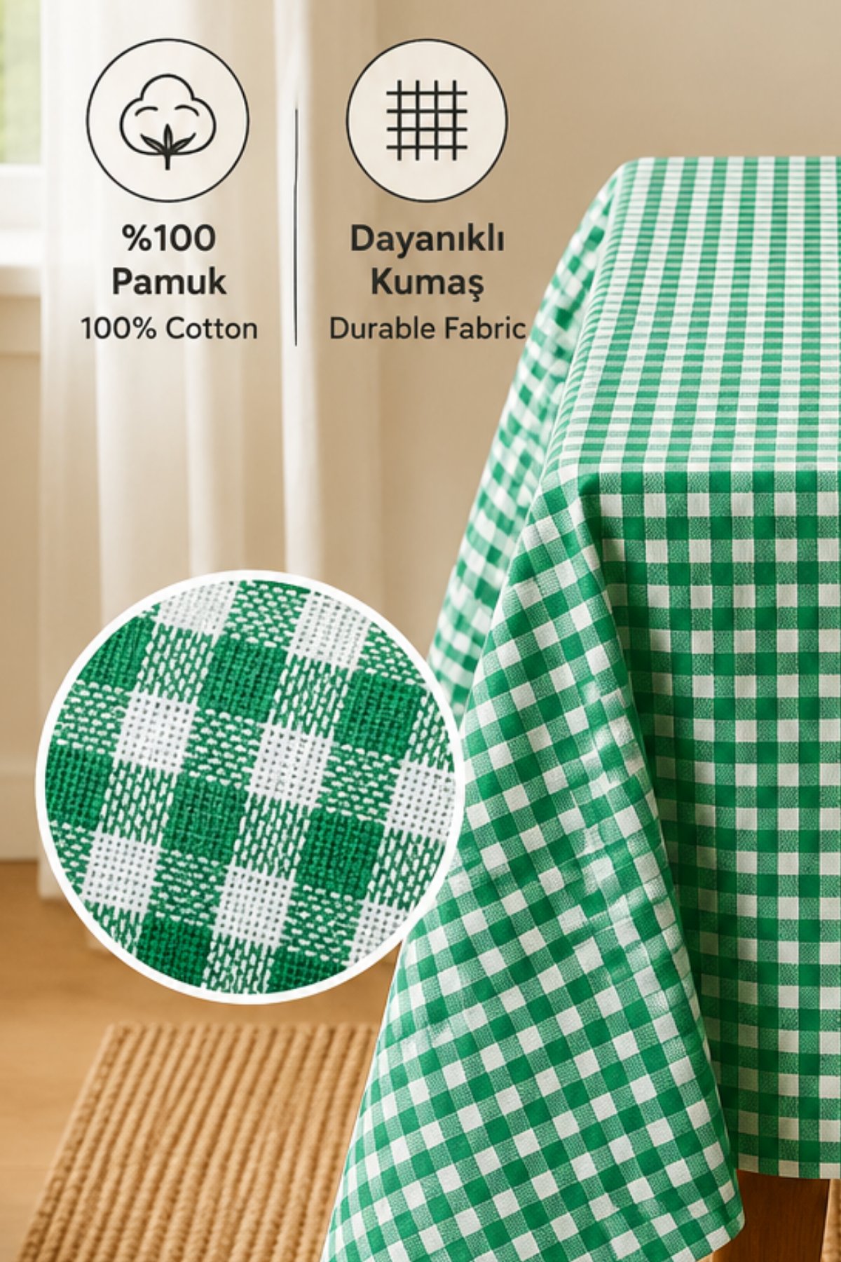 Yeşil Piknik Bahçe Balkon Masa Örtüsü 160 x 160 Yeşil