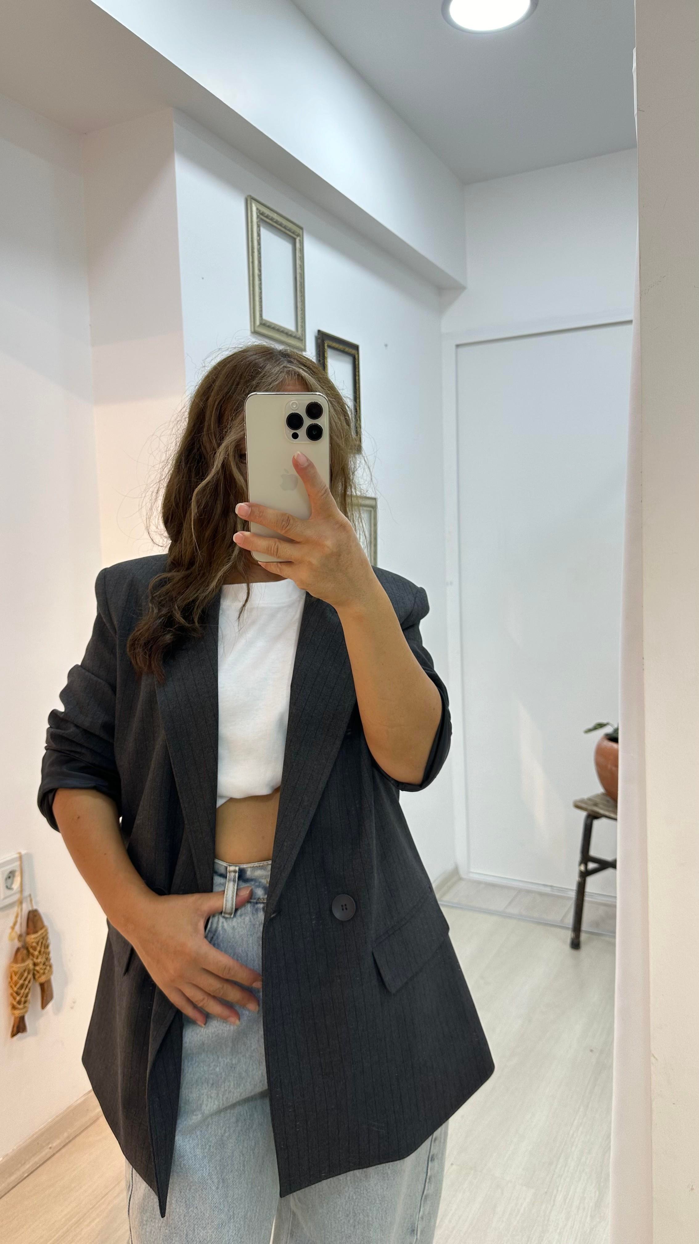 Çizgili Blazer Ceket - AntrasitCeket1C02