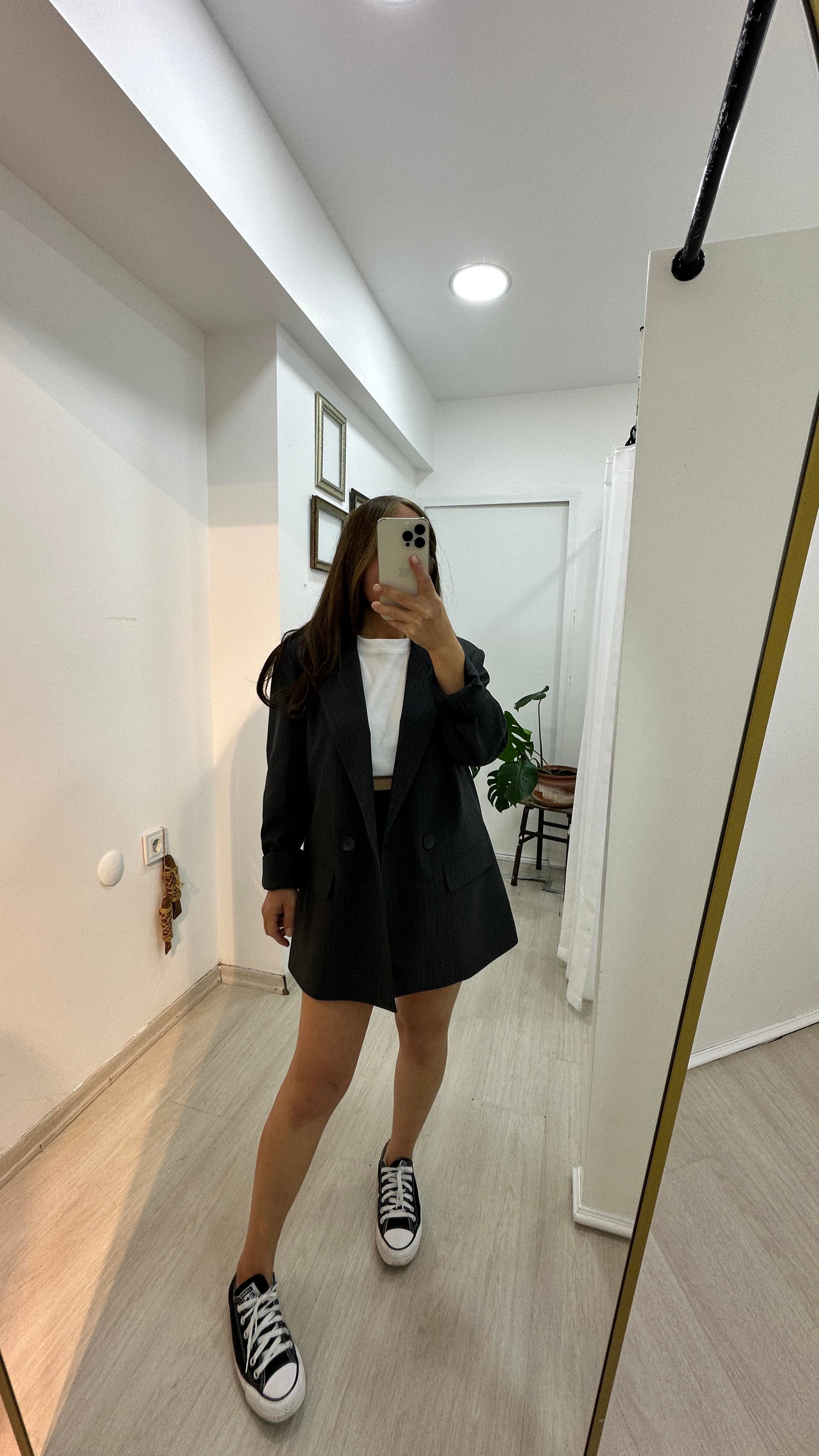 Antrasit Çizgili Blazer CeketCeket1C17