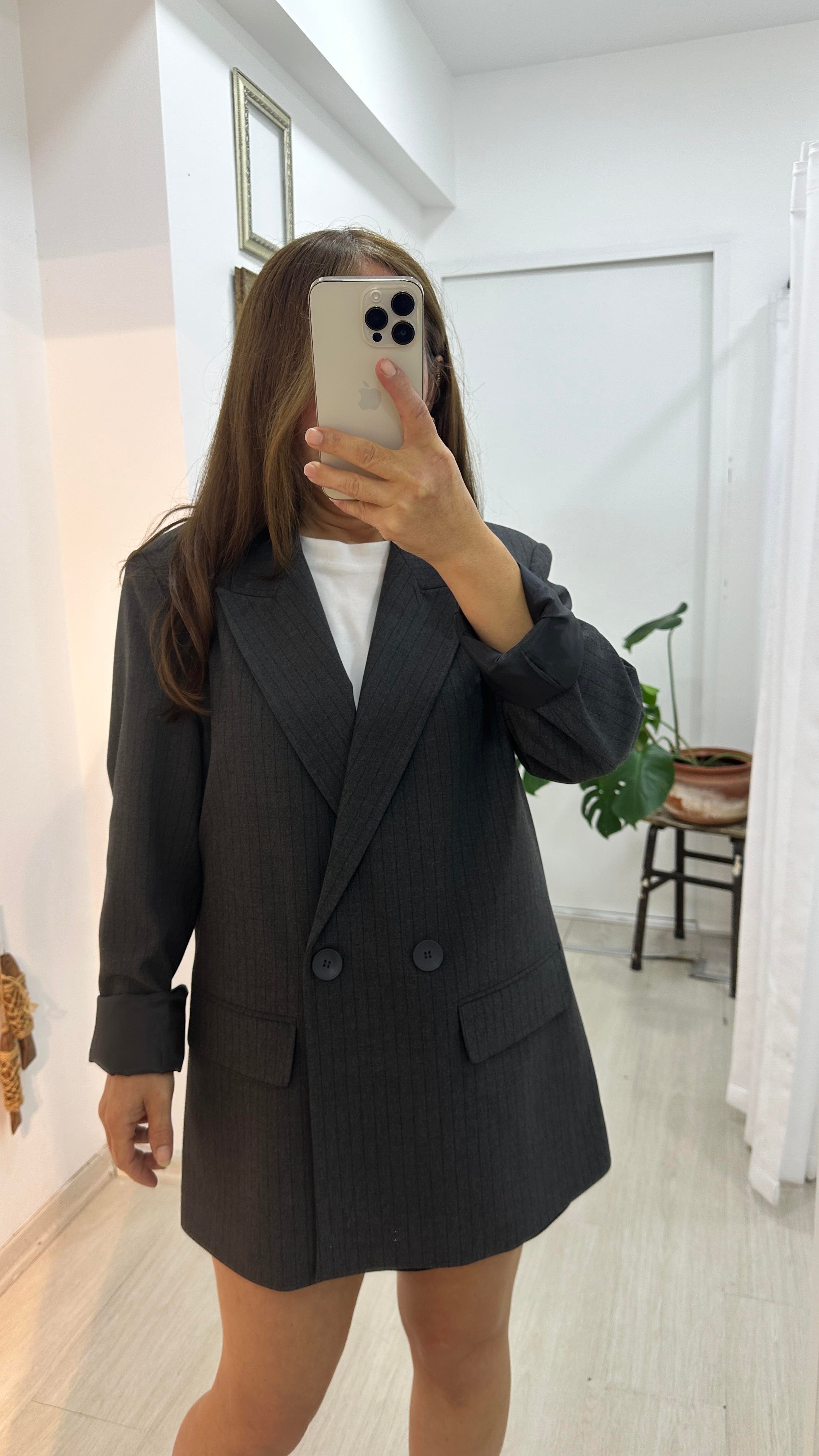 Antrasit Çizgili Blazer CeketCeket1C17