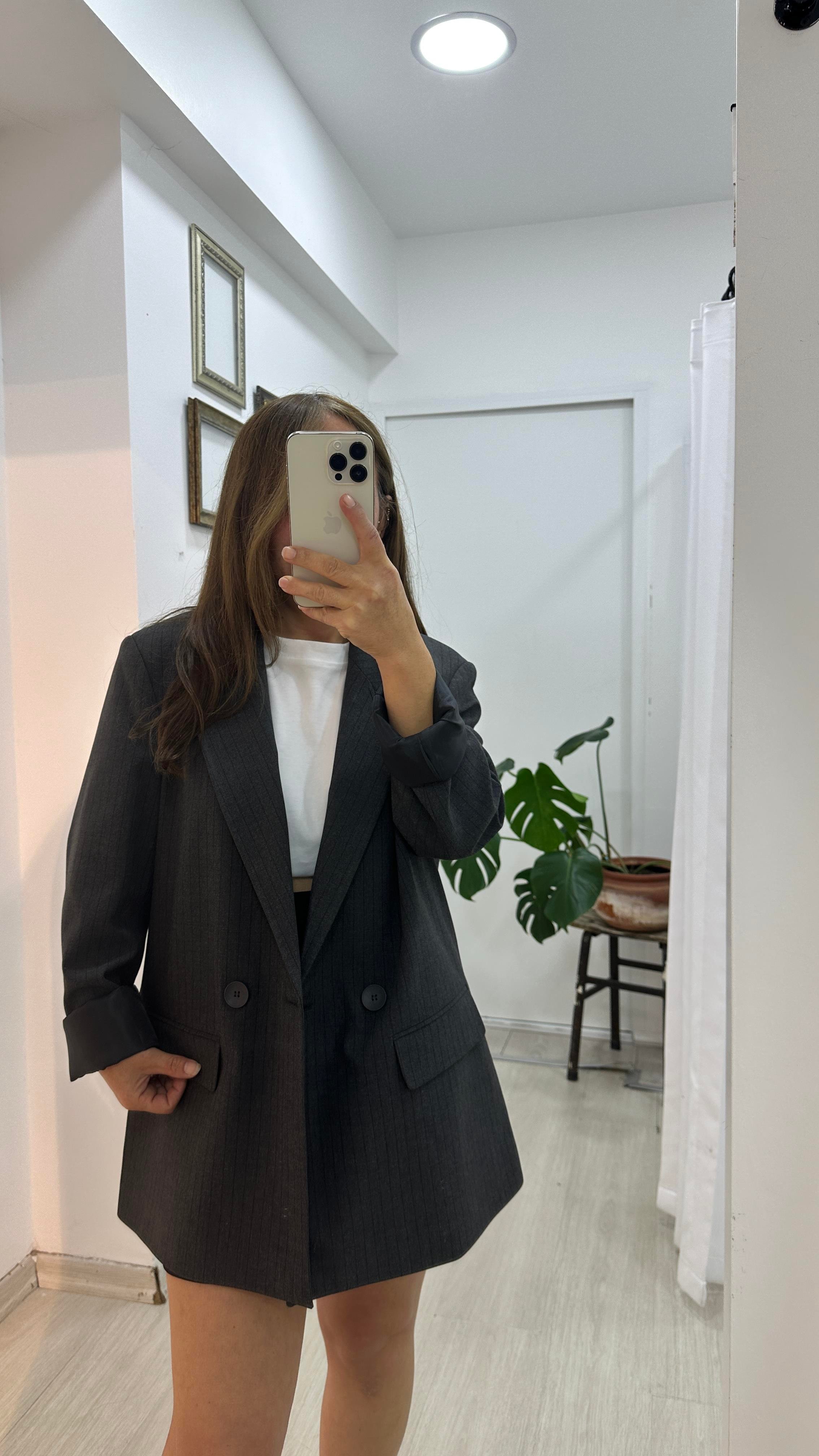 Antrasit Çizgili Blazer CeketCeket1C17