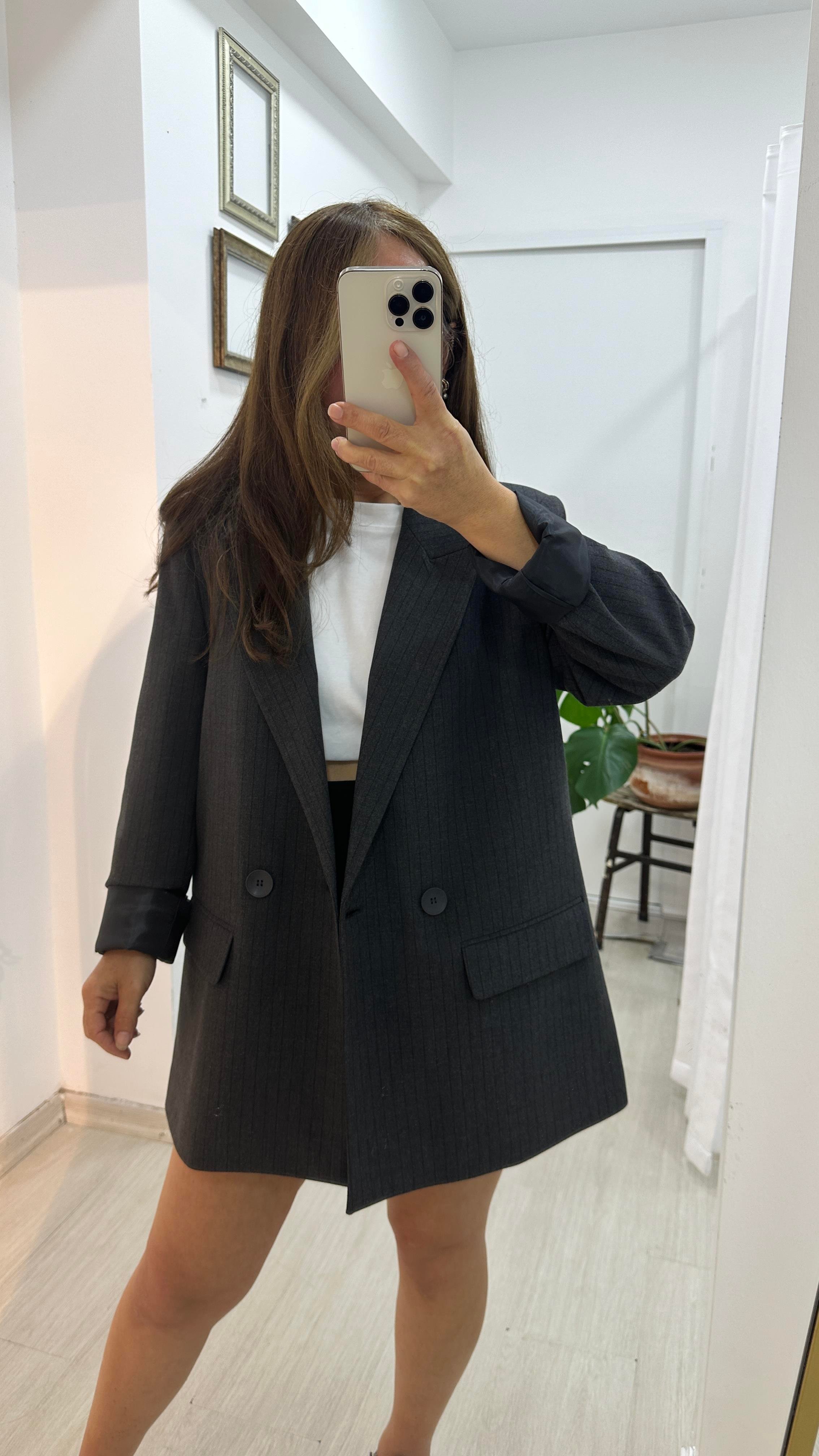 Antrasit Çizgili Blazer CeketCeket1C17