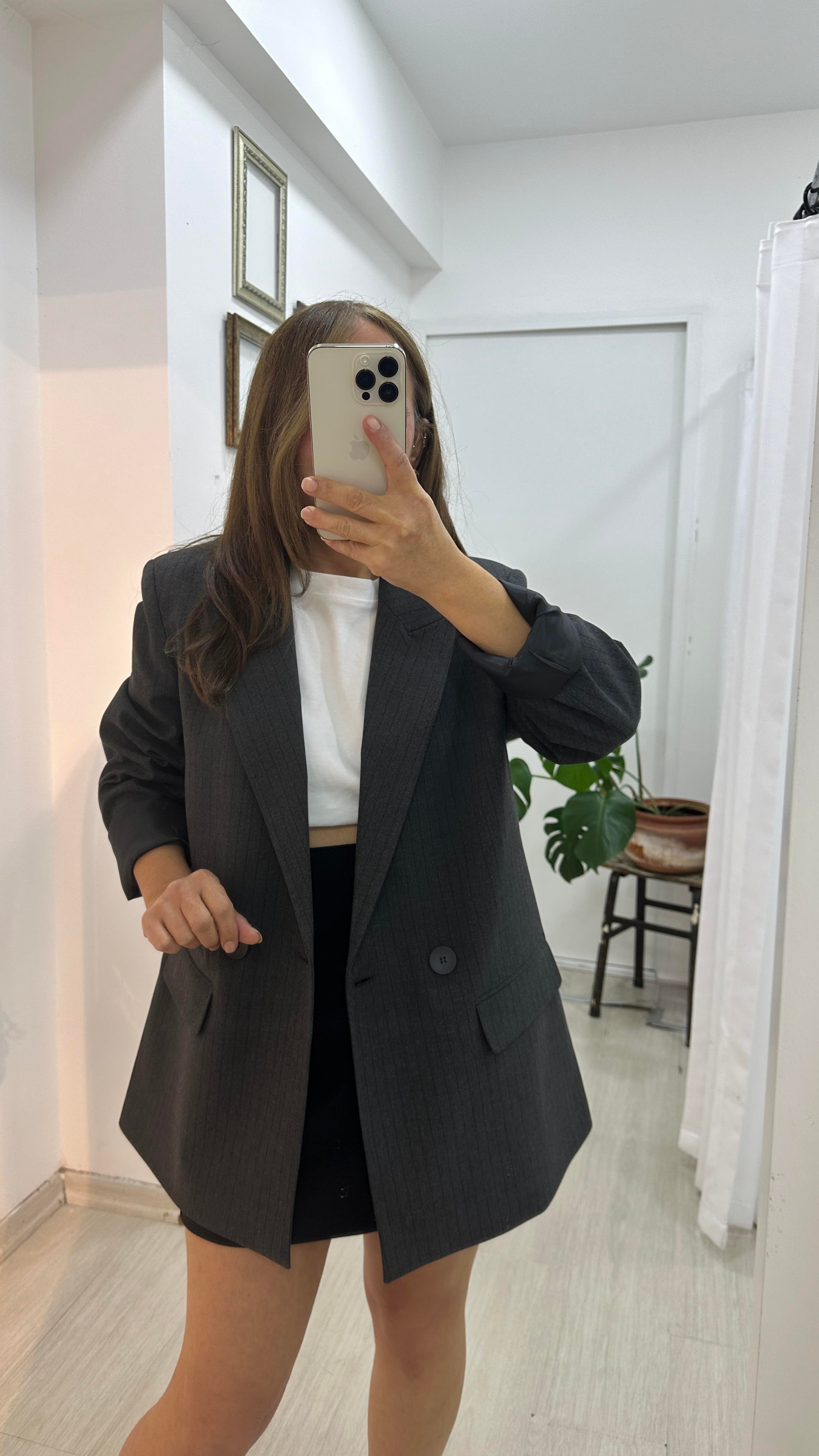 Antrasit Çizgili Blazer CeketCeket1C17