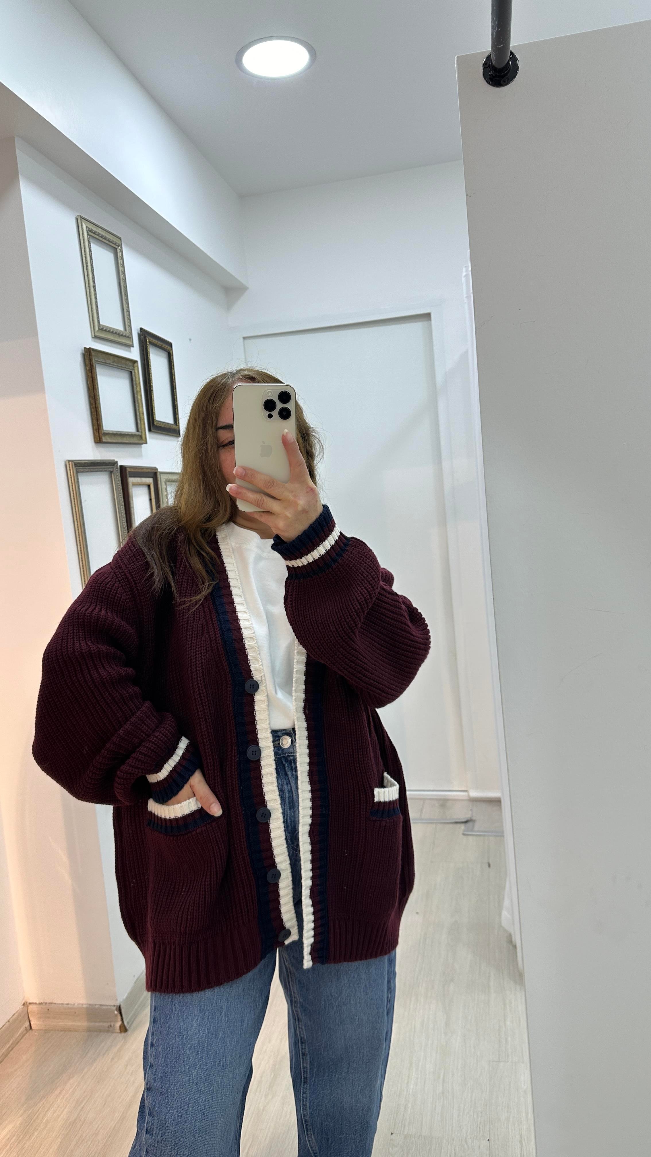 Çizgi Detaylı Triko HırkaHırka03-HK0008