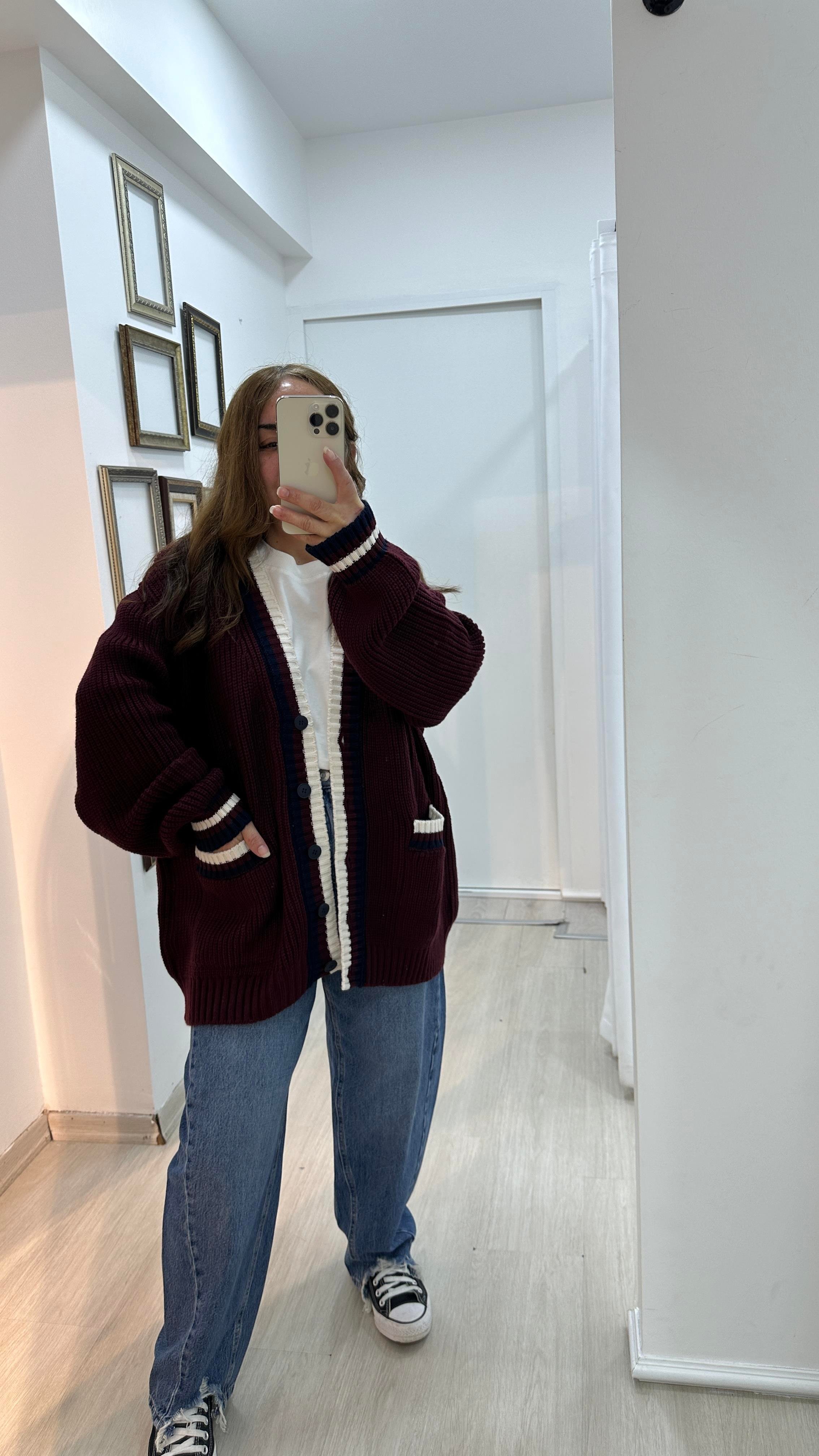 Çizgi Detaylı Triko HırkaHırka03-HK0008