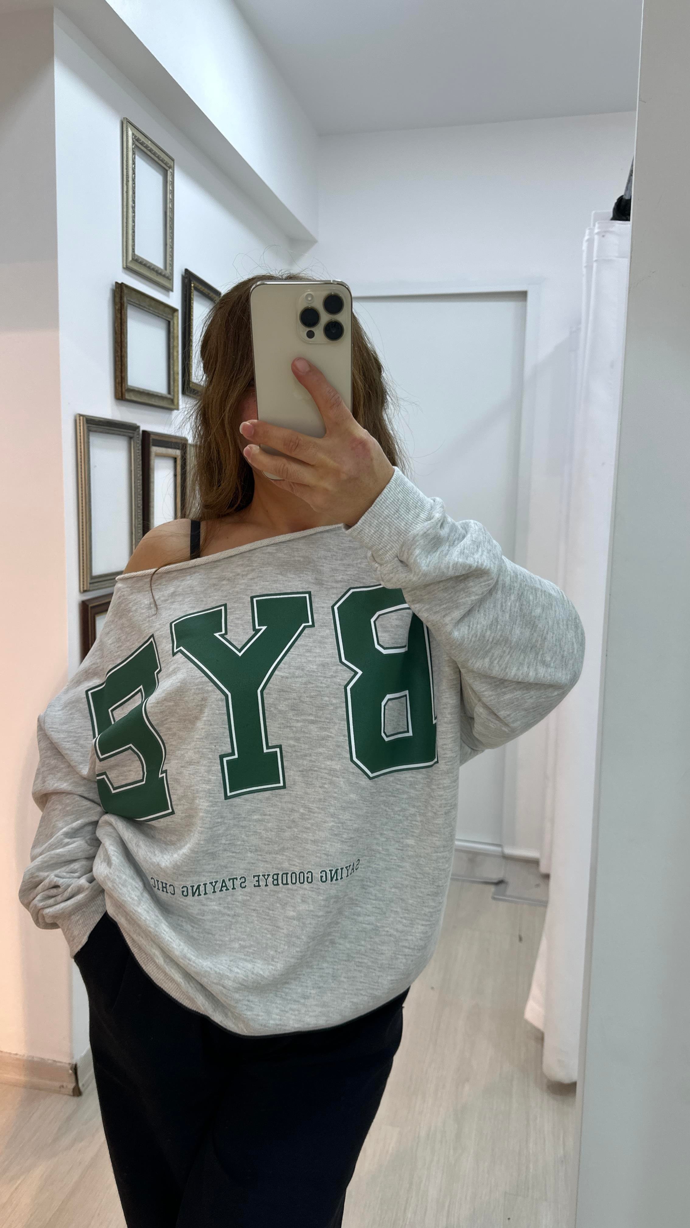 Kayık Yaka İki İplik Sweatshirt - Gri MelanjSweartshirt02-SS0003