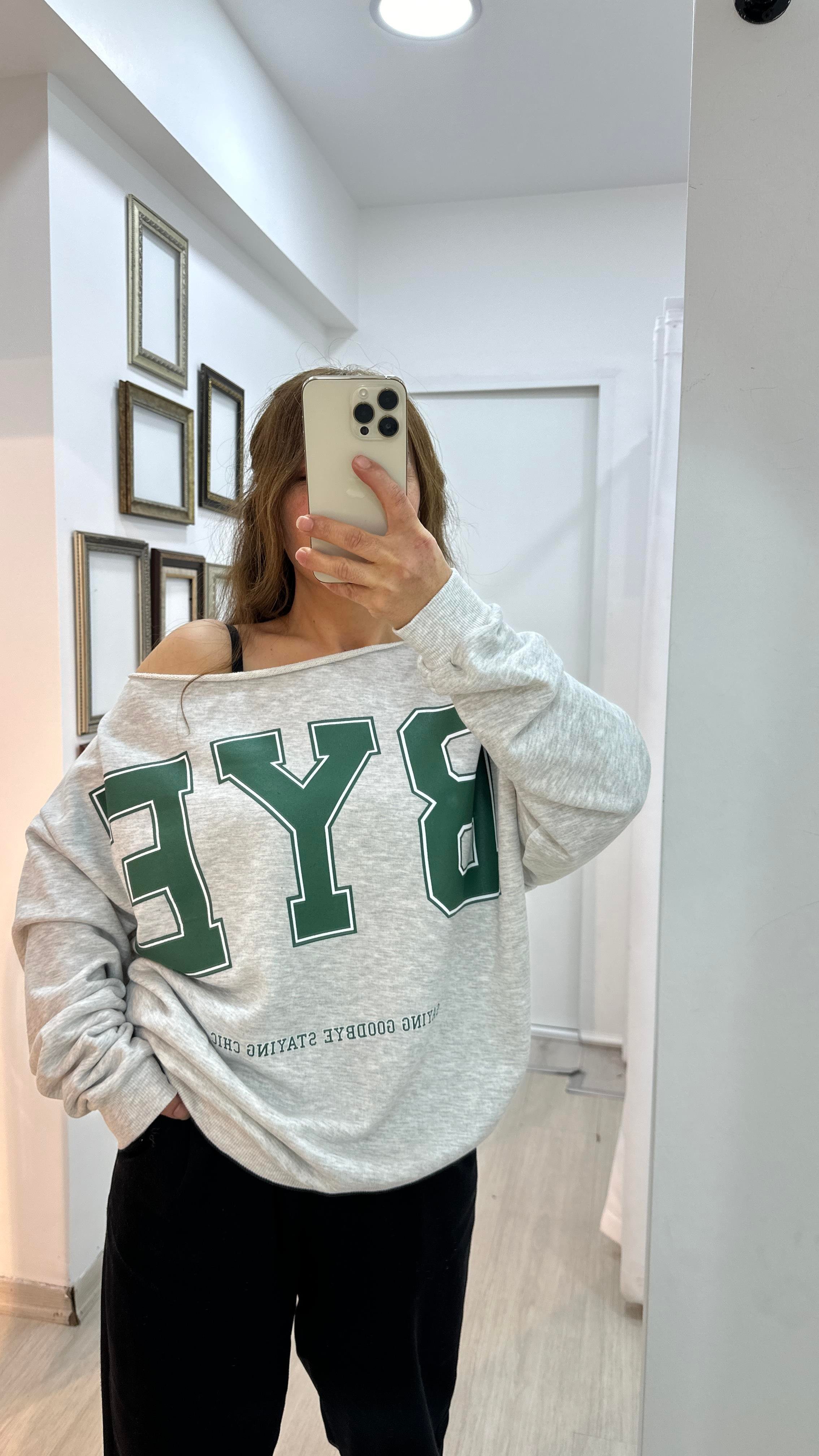 Kayık Yaka İki İplik Sweatshirt - Gri MelanjSweartshirt02-SS0003