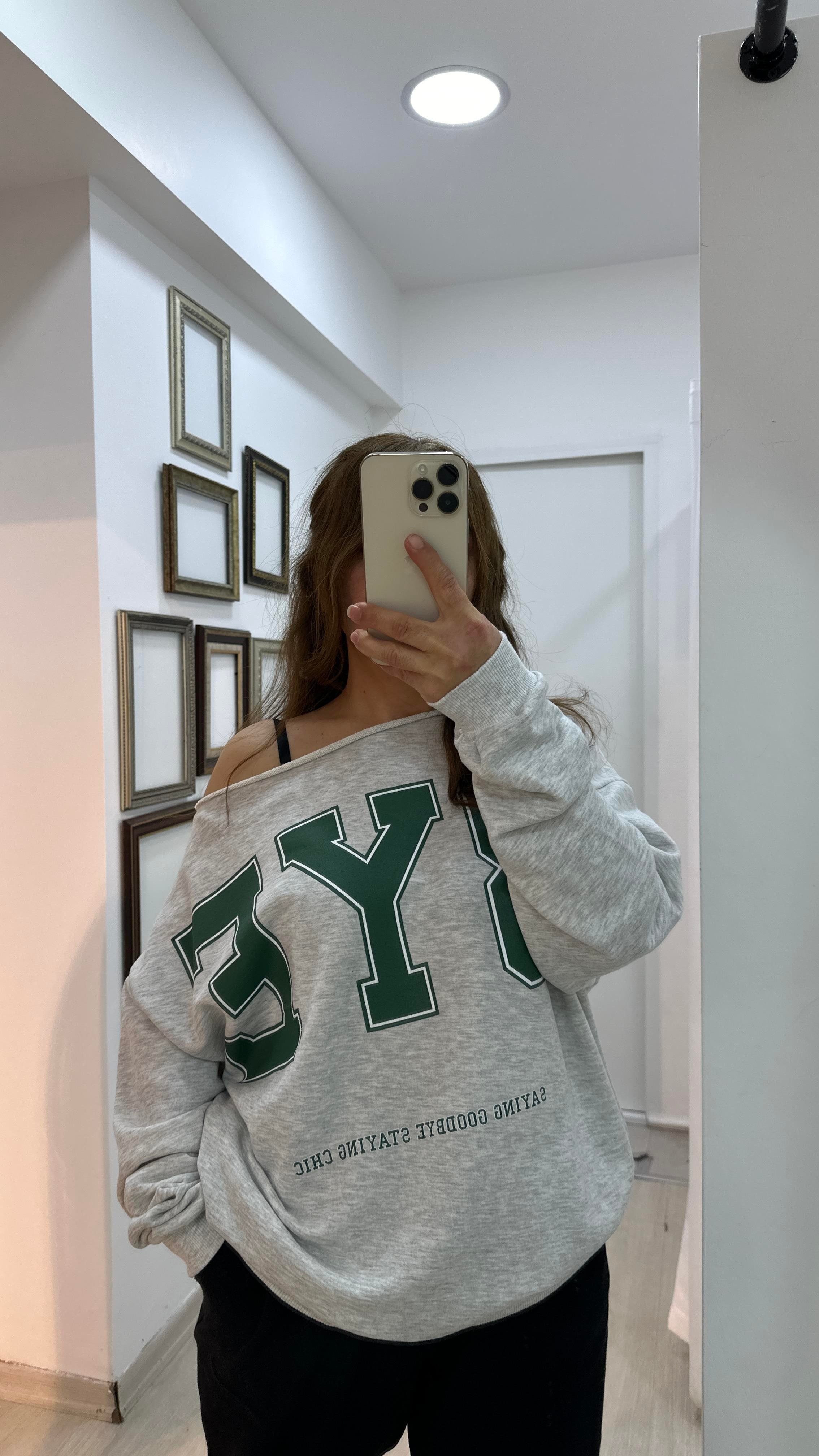 Kayık Yaka İki İplik Sweatshirt - Gri MelanjSweartshirt02-SS0003