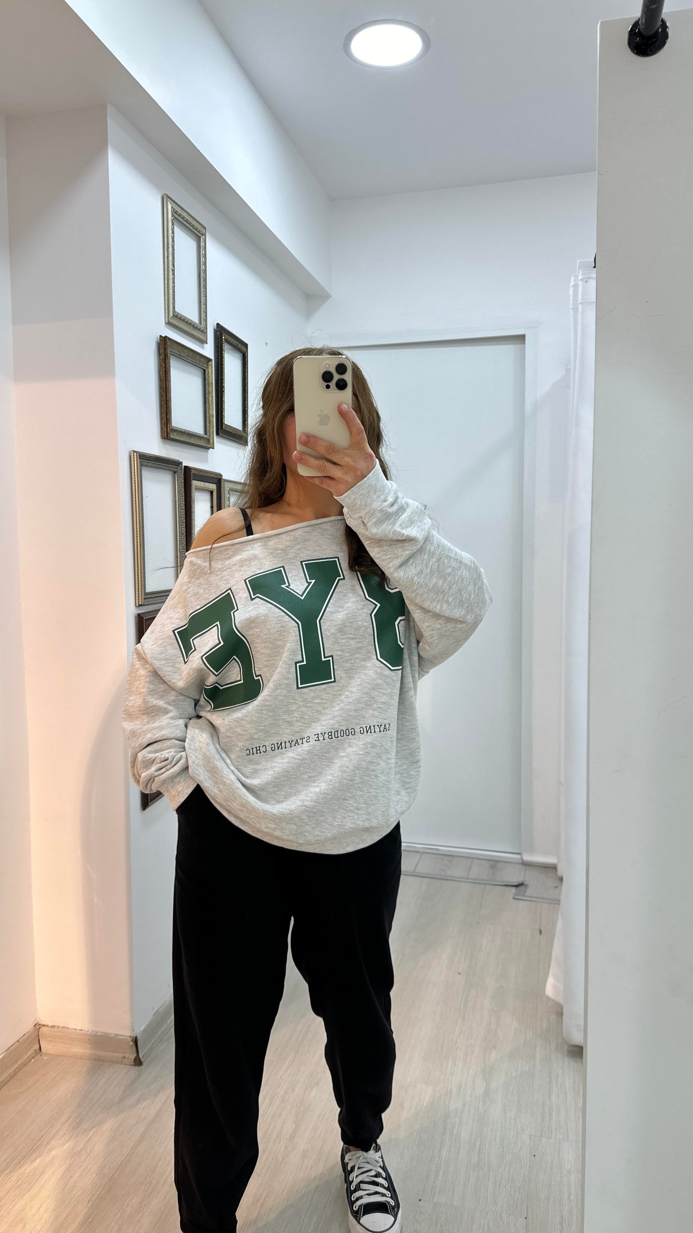 Kayık Yaka İki İplik Sweatshirt - Gri MelanjSweartshirt02-SS0003