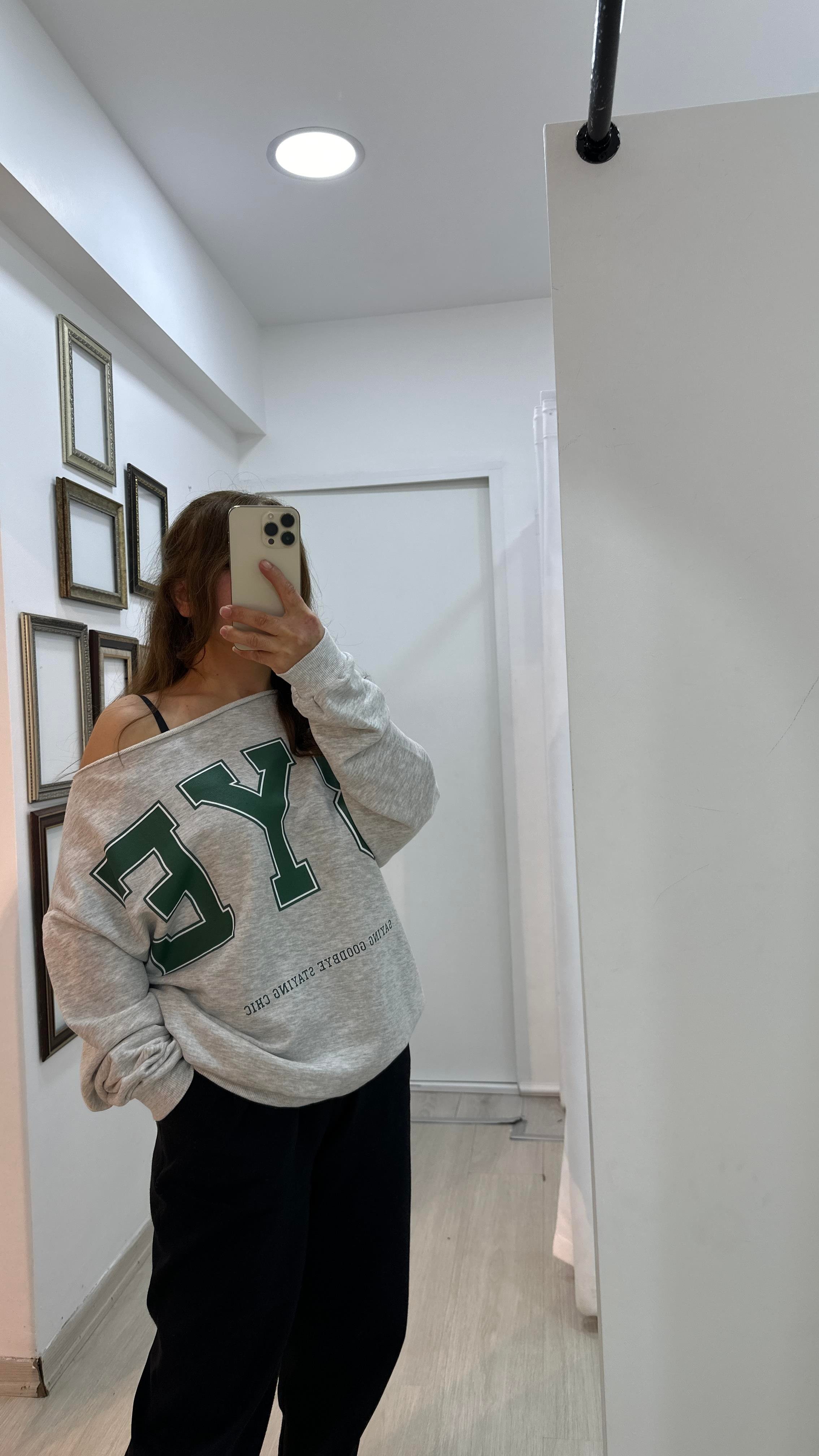 Kayık Yaka İki İplik Sweatshirt - Gri MelanjSweartshirt02-SS0003