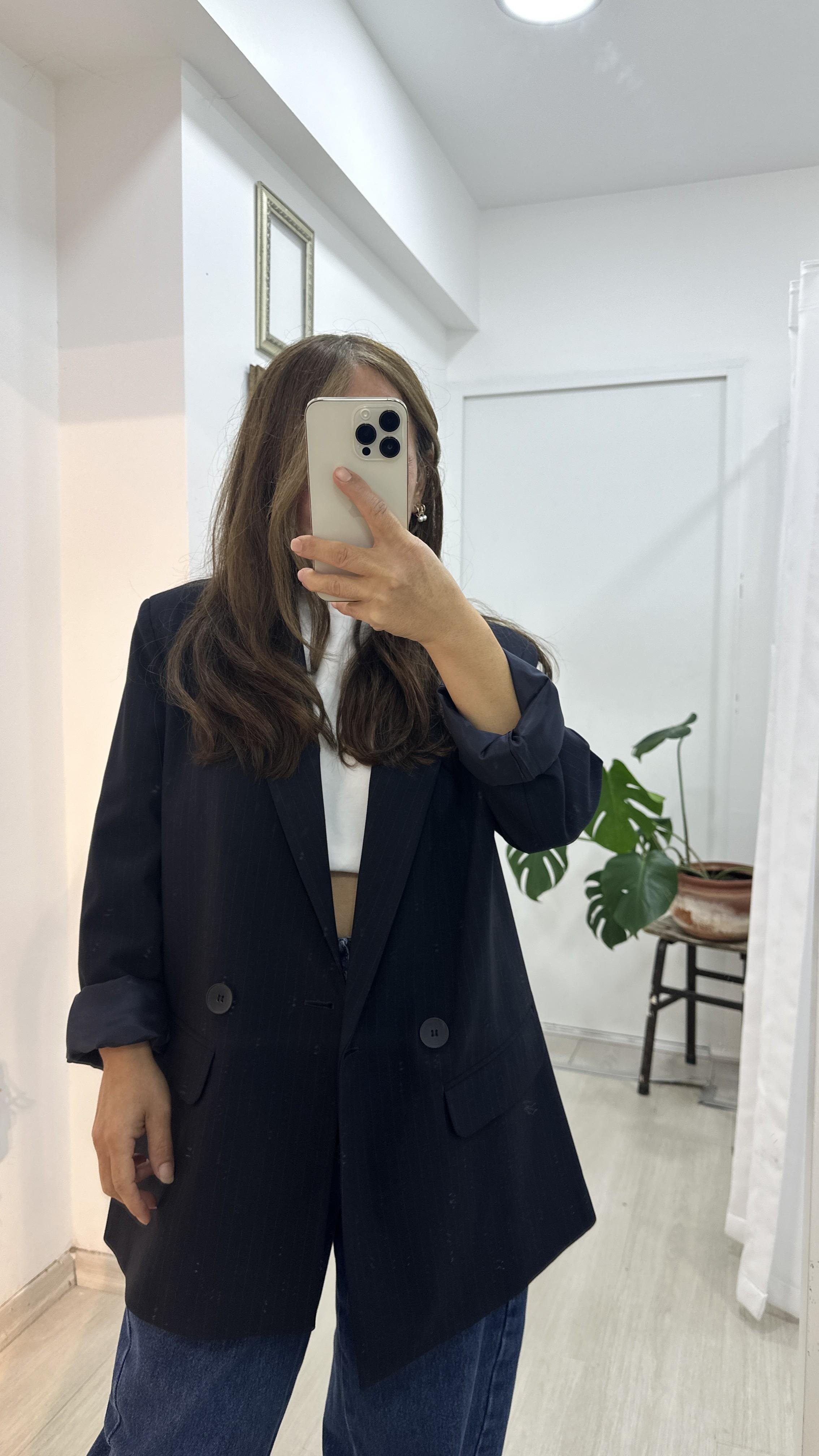 Lacivert Çizgili Blazer CeketCeket1C16