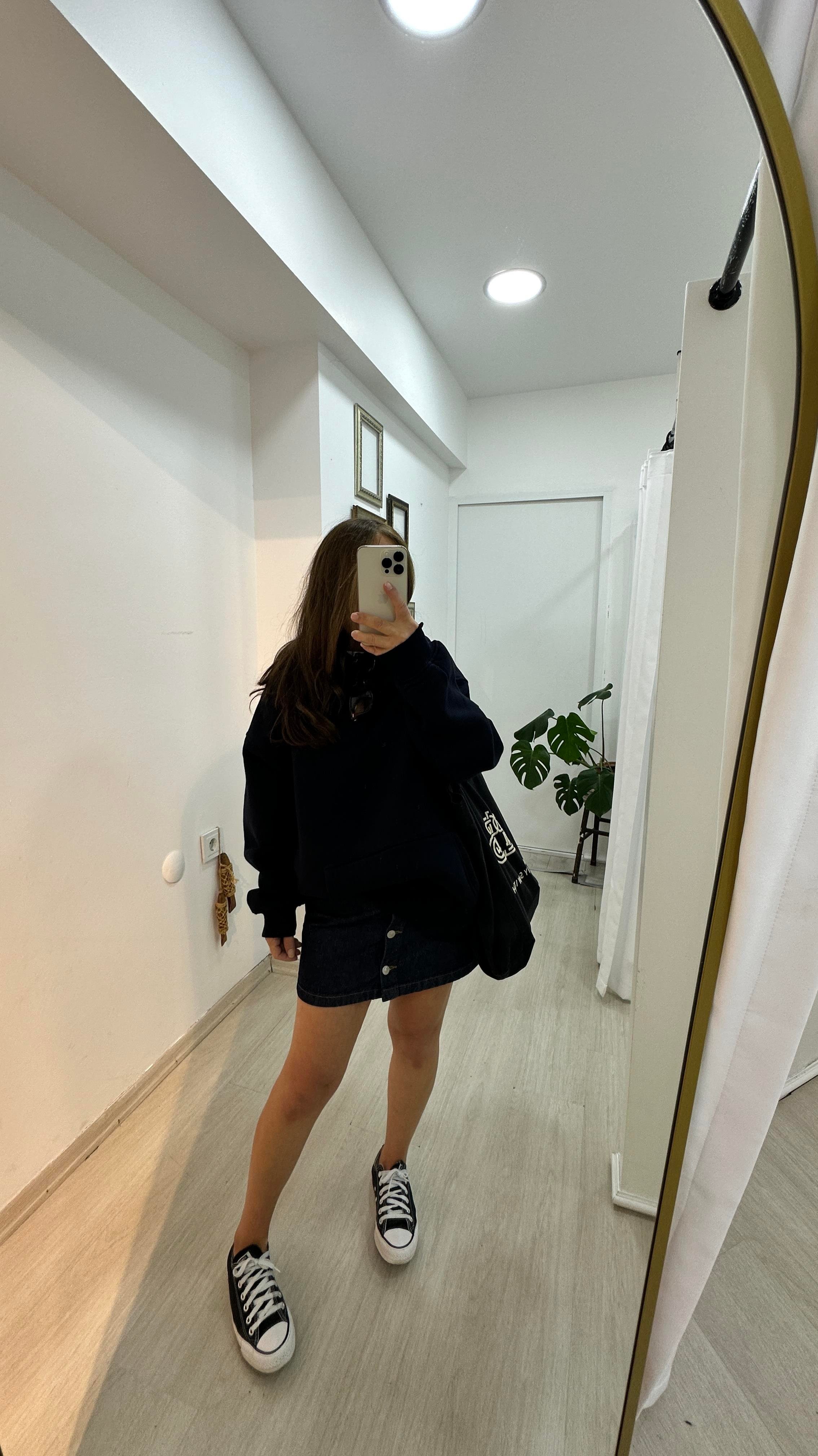 Oversize Kapüşonlu Cep Detaylı Sweatshirt - LacivertSweartshirt2S08