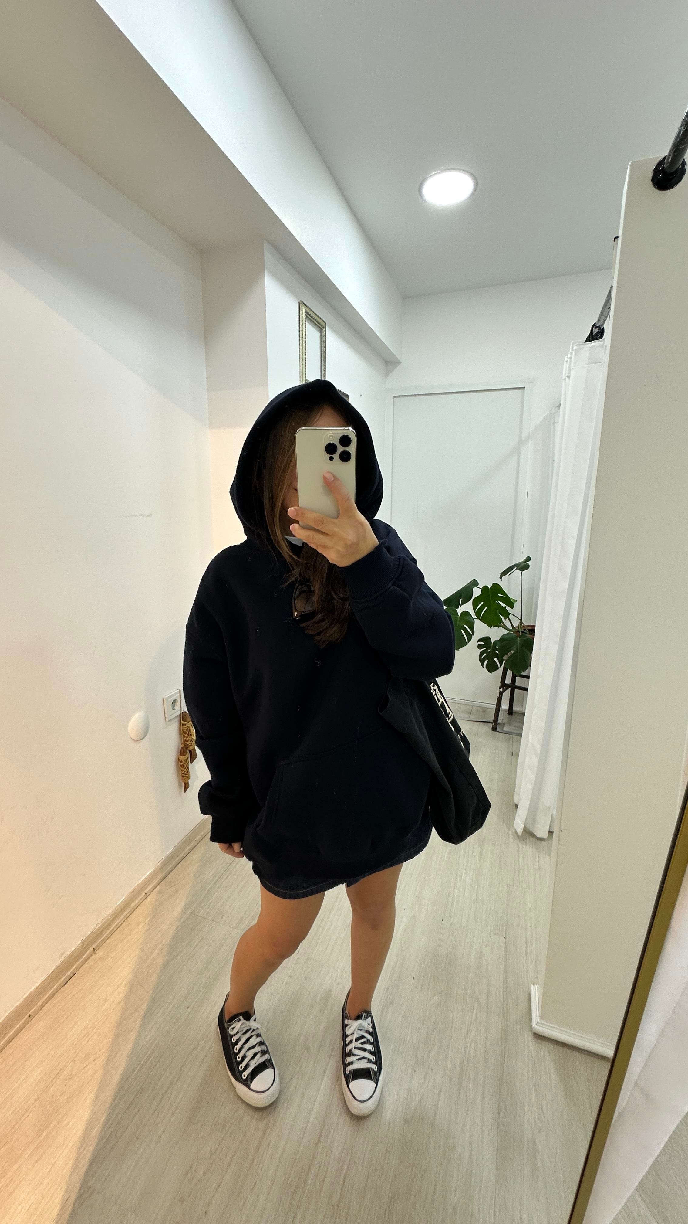 Oversize Kapüşonlu Cep Detaylı Sweatshirt - LacivertSweartshirt2S08