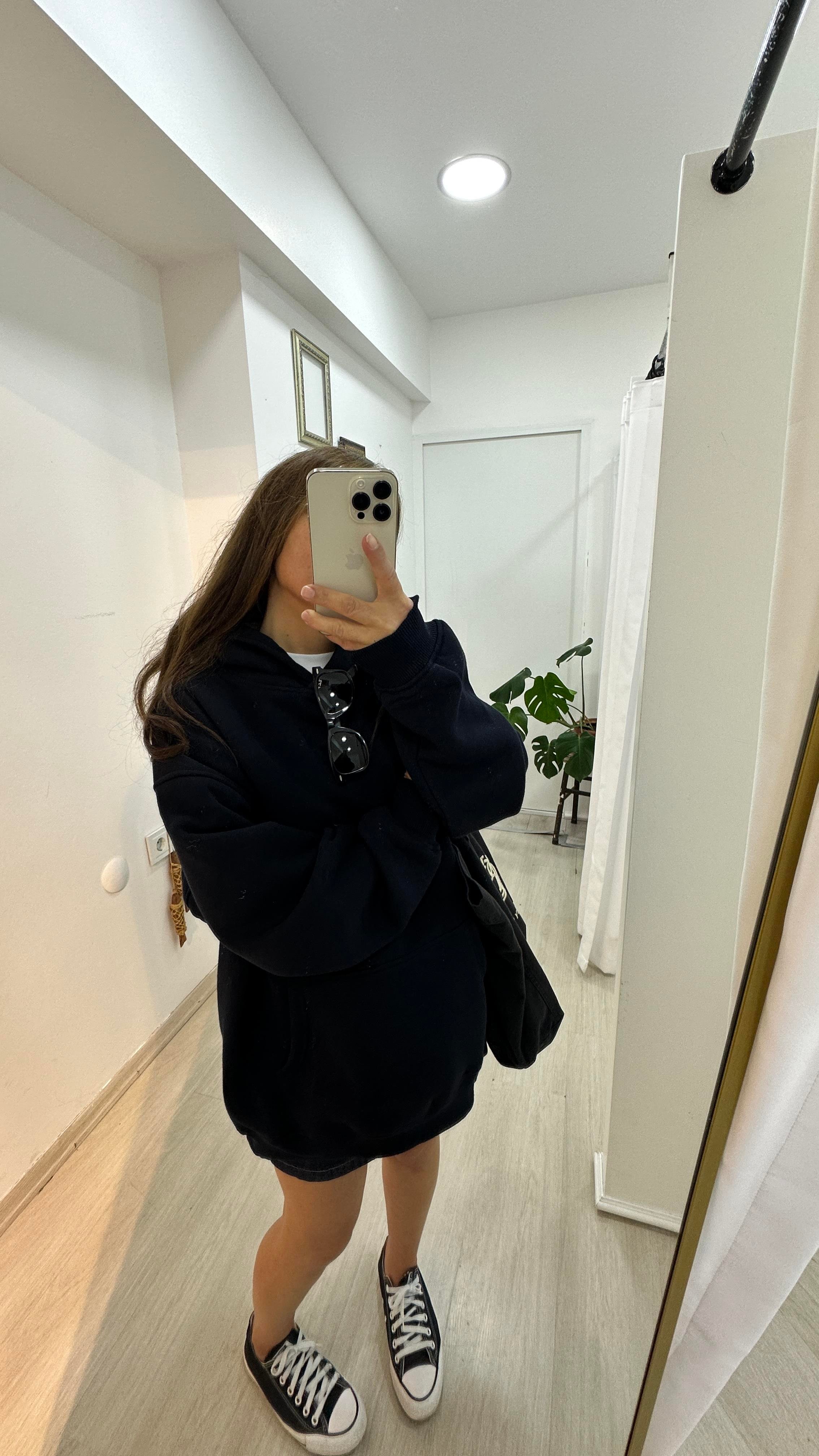 Oversize Kapüşonlu Cep Detaylı Sweatshirt - LacivertSweartshirt2S08