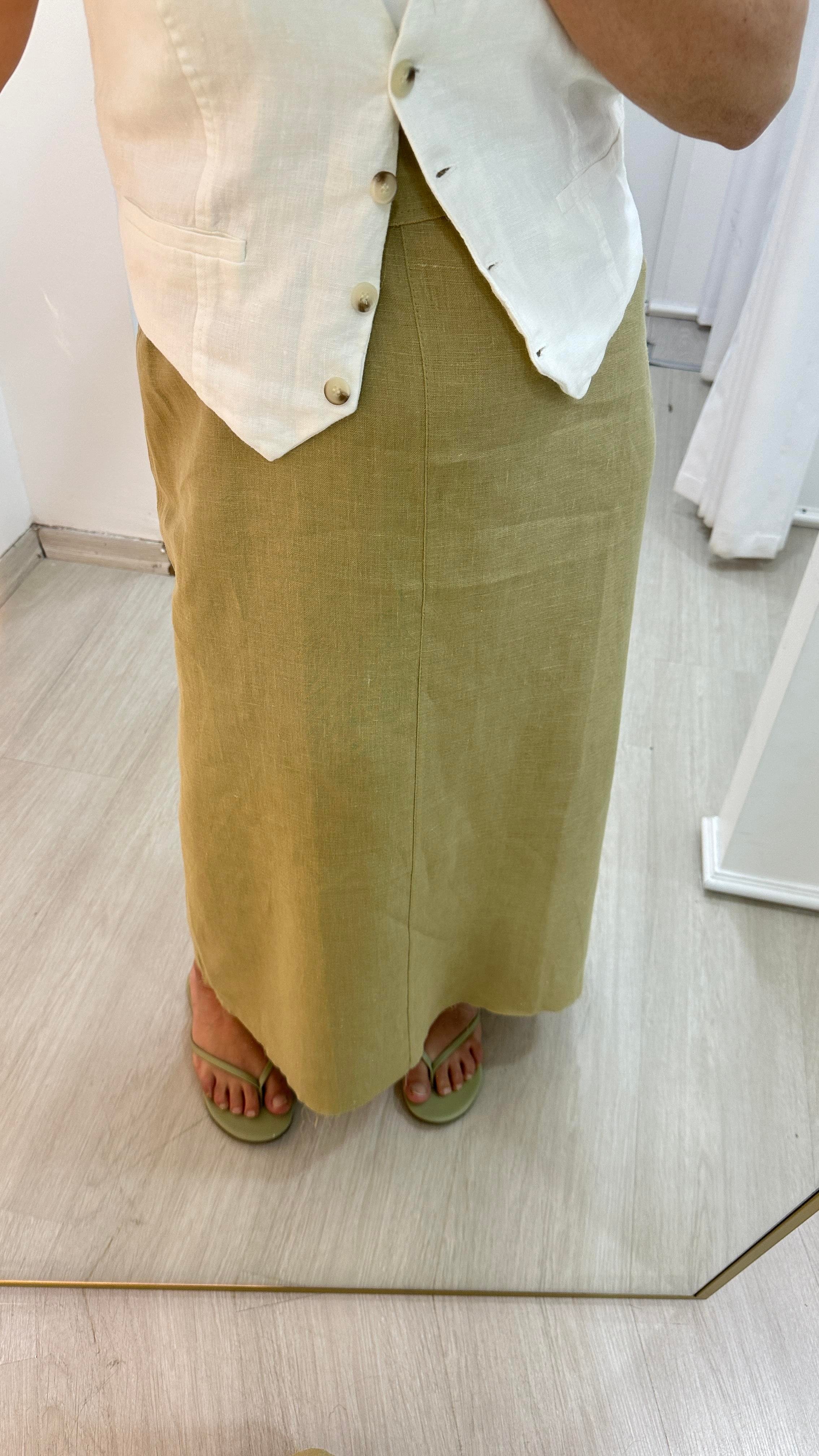 Soft Yeşil Keten Etek Etek01-EK0026