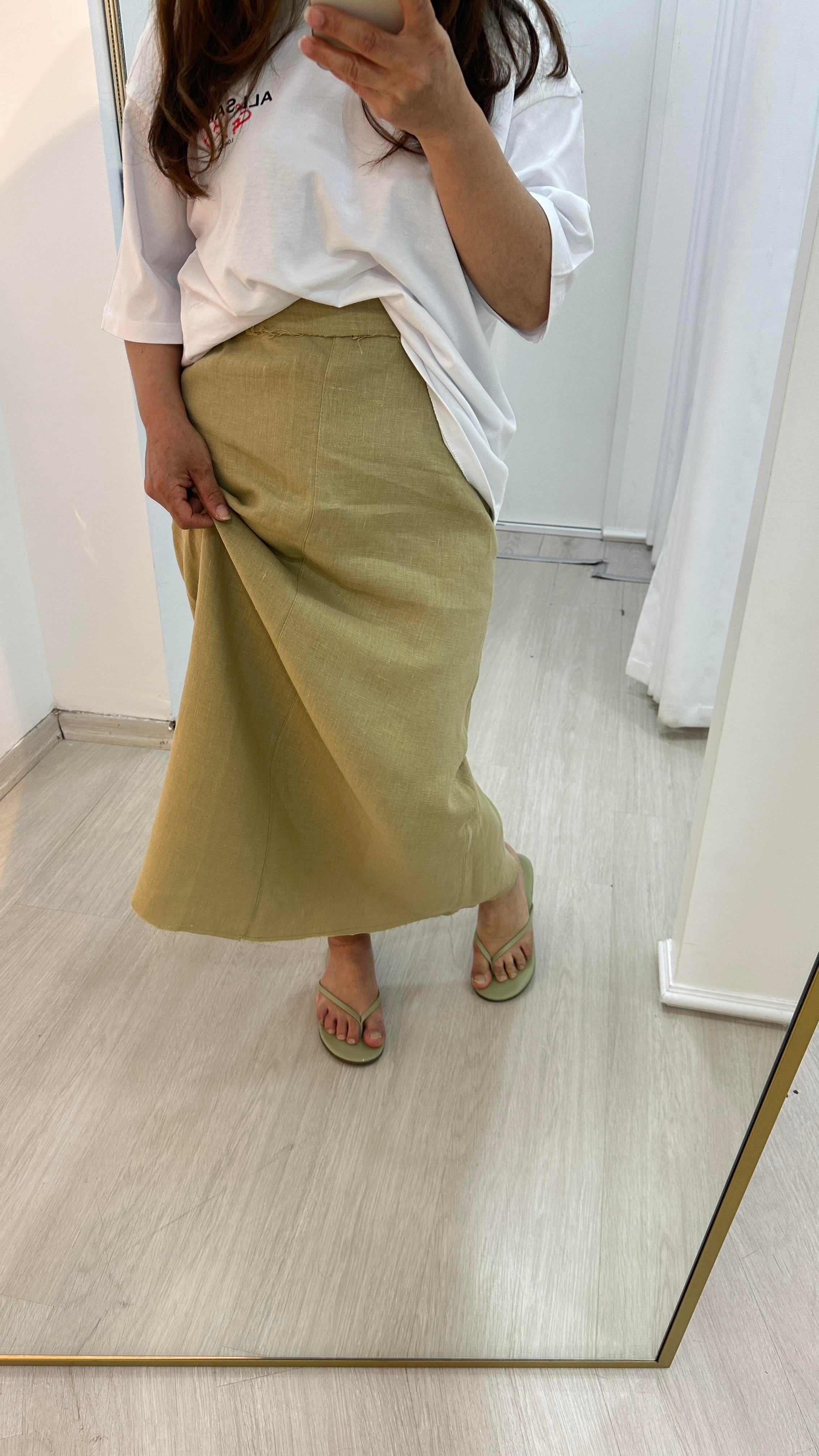 Soft Yeşil Keten Etek Etek01-EK0026