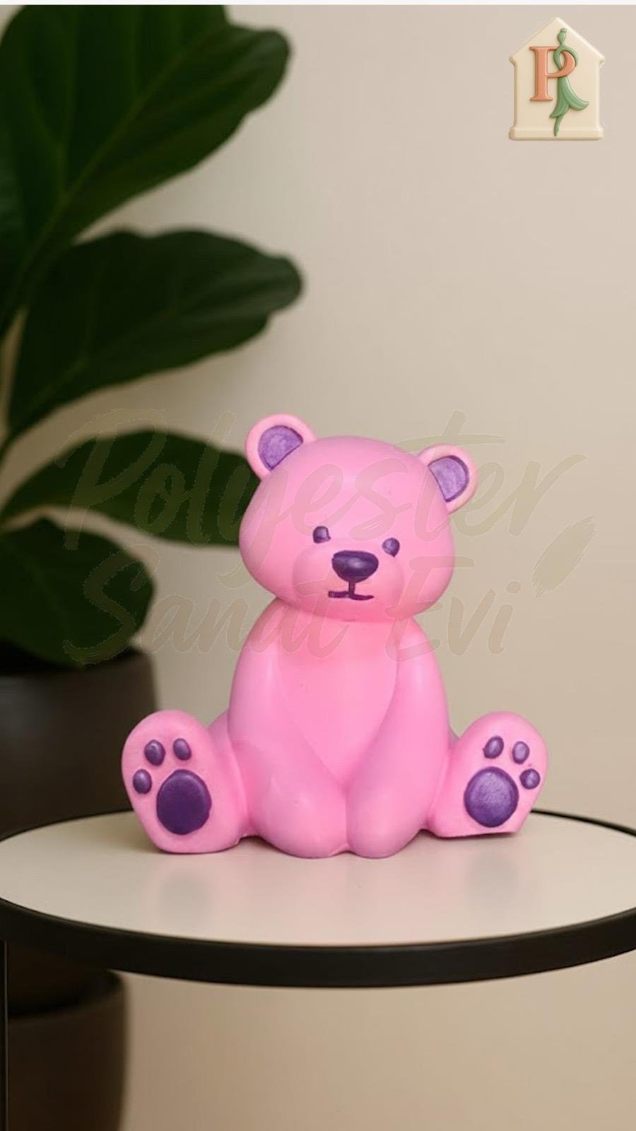 Sevimli Oturan  Koca Ayak Pembe Ayıcık Biblo Polyester/Taş Döküm El Boyaması