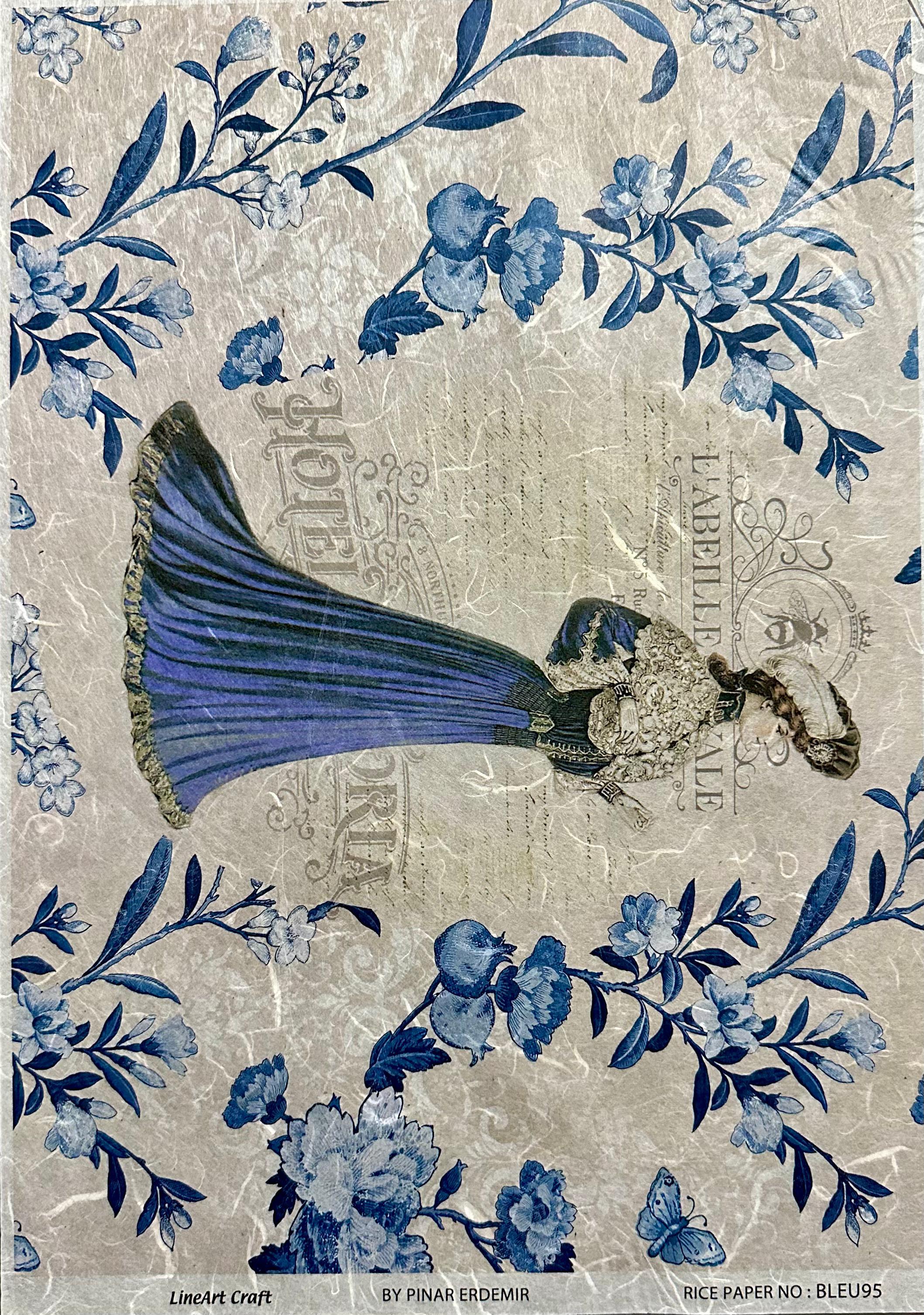 LİNEART PİRİNÇ DEKOPAJ KAĞIDI BLEU95