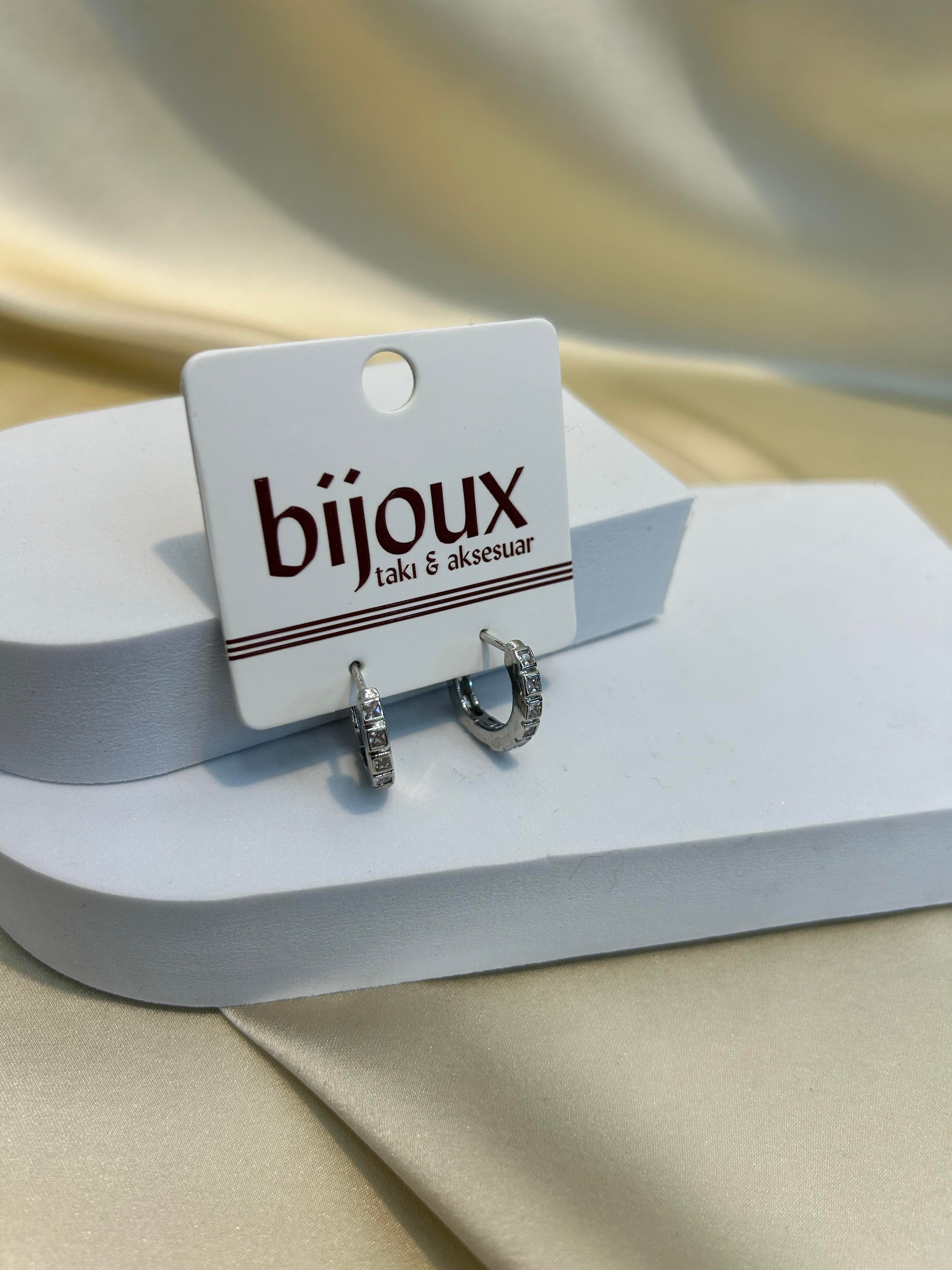 Büyük Taşlı Silver Halka Küpe