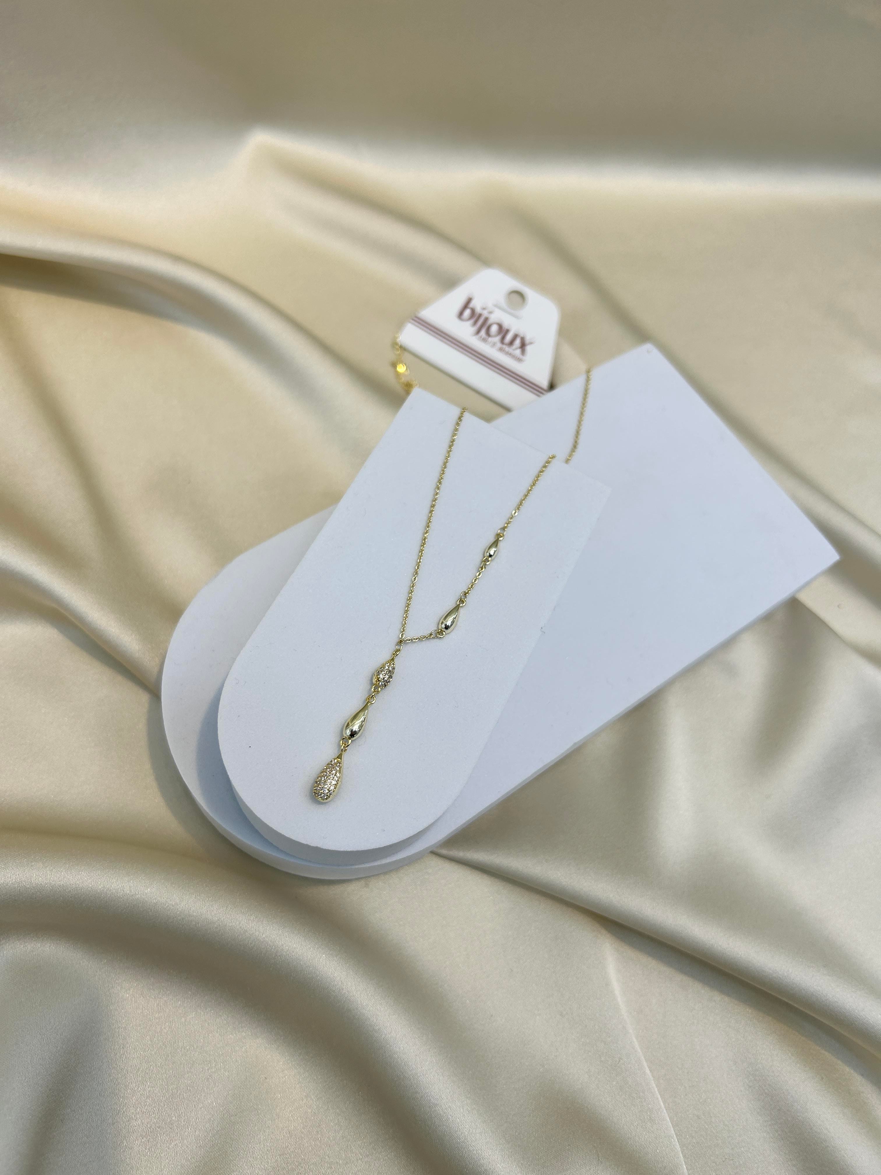 Gold Taş Detaylı Damla Kolye