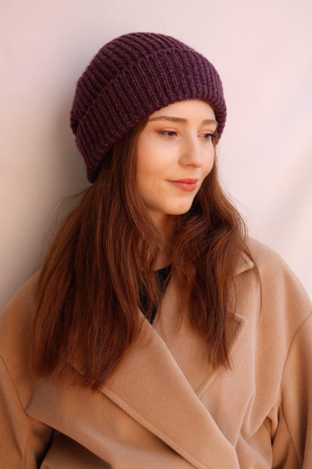 Kadın Örgü Mor Bere
