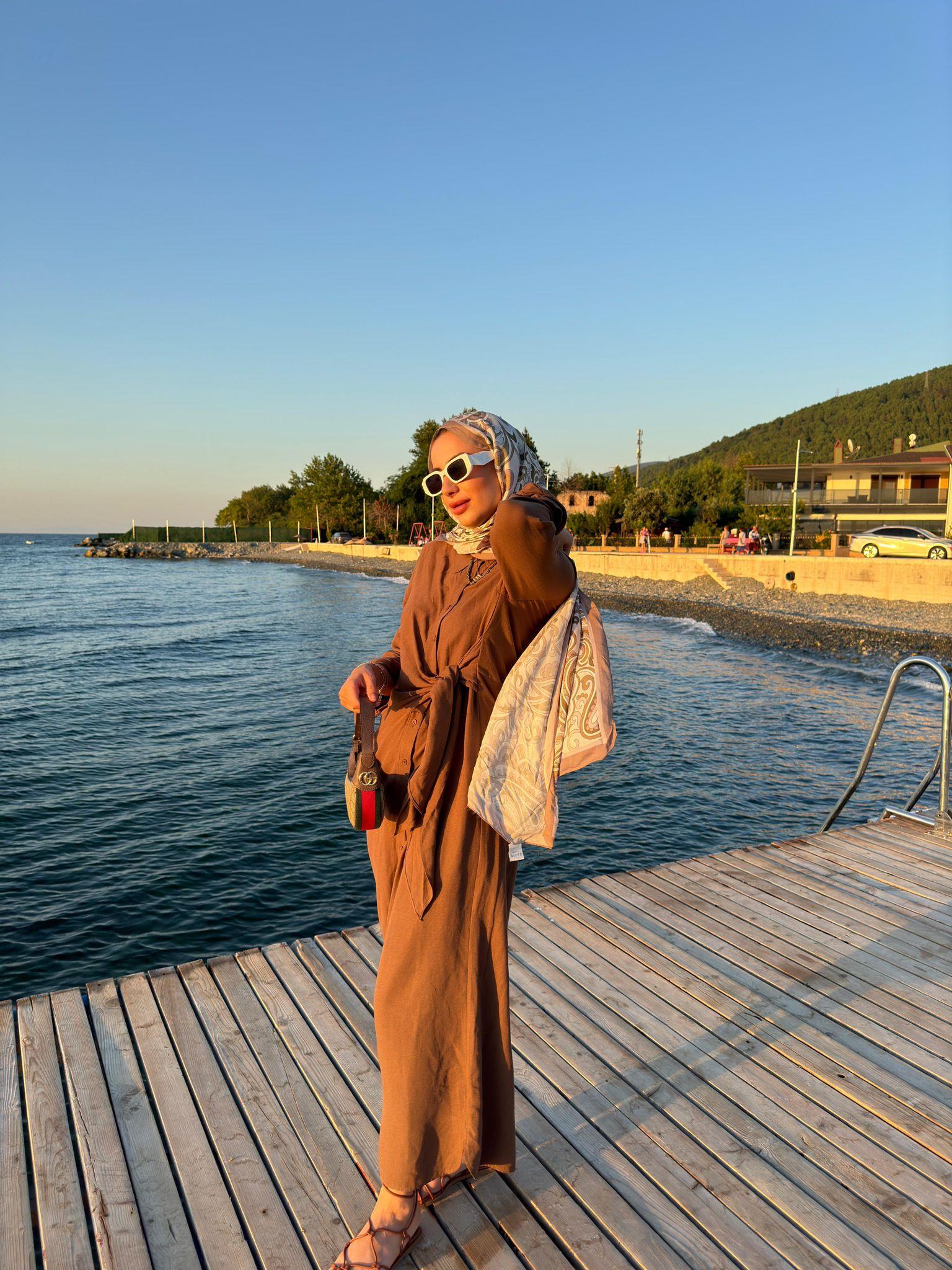 Amayaah Keten Elbise Kahve