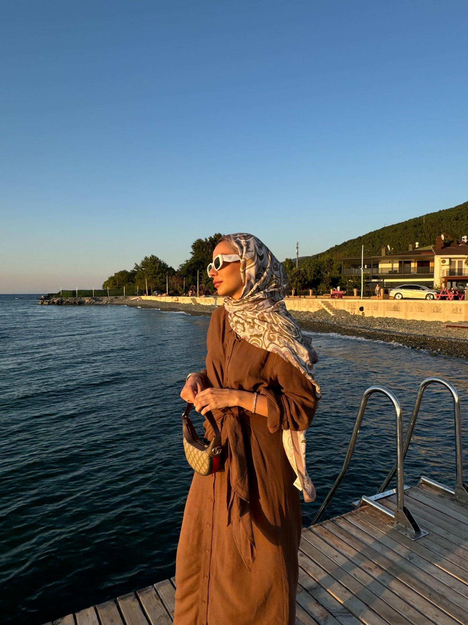 Amayaah Keten Elbise Kahve