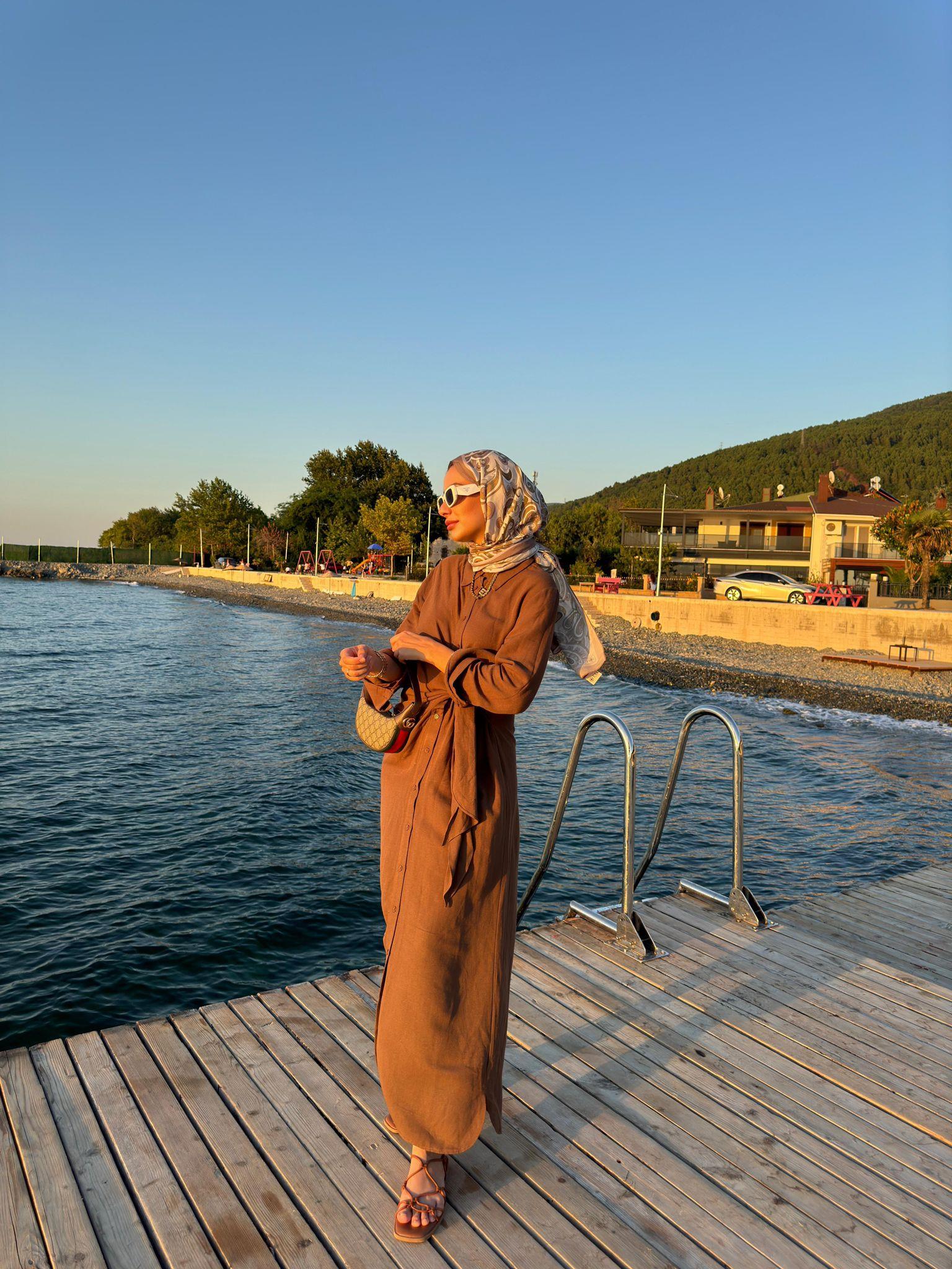Amayaah Keten Elbise Kahve
