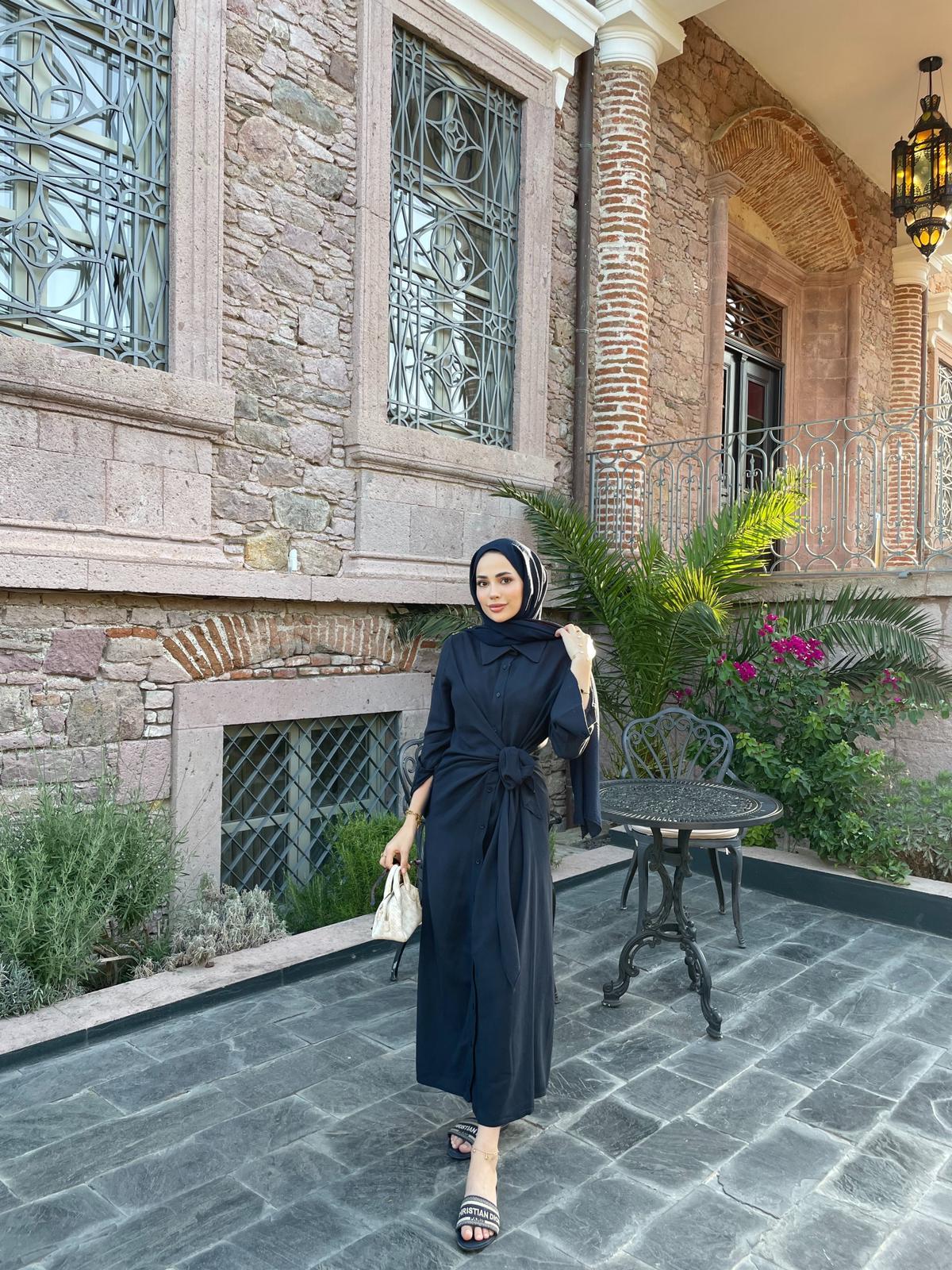 Amayaah Keten Elbise Siyah