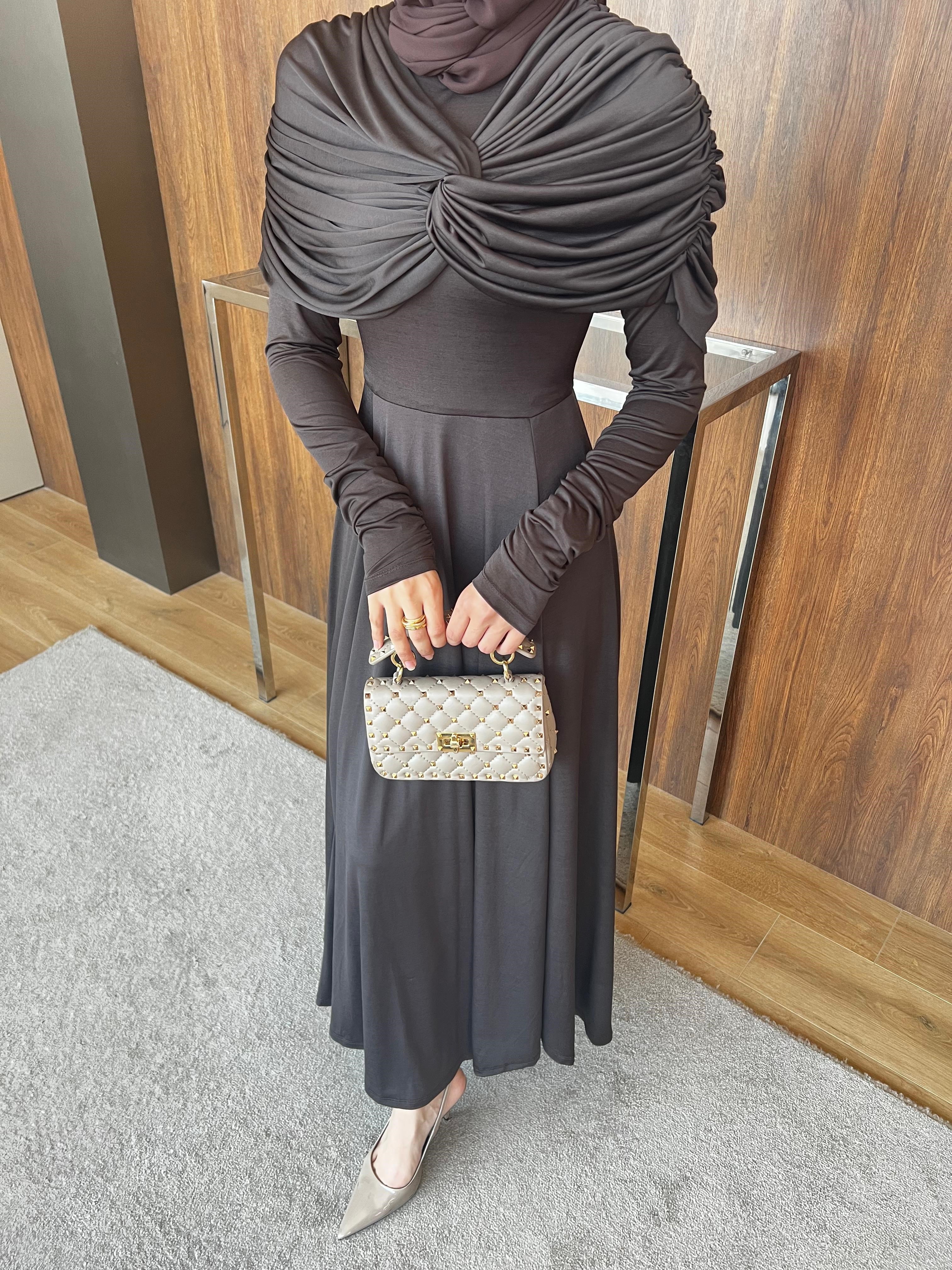 Amira Düğüm Detaylı Elbise Kahverengi