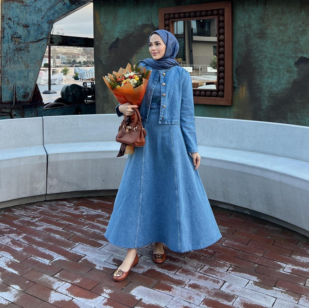 Brit Denim 2li Elbise açık renk
