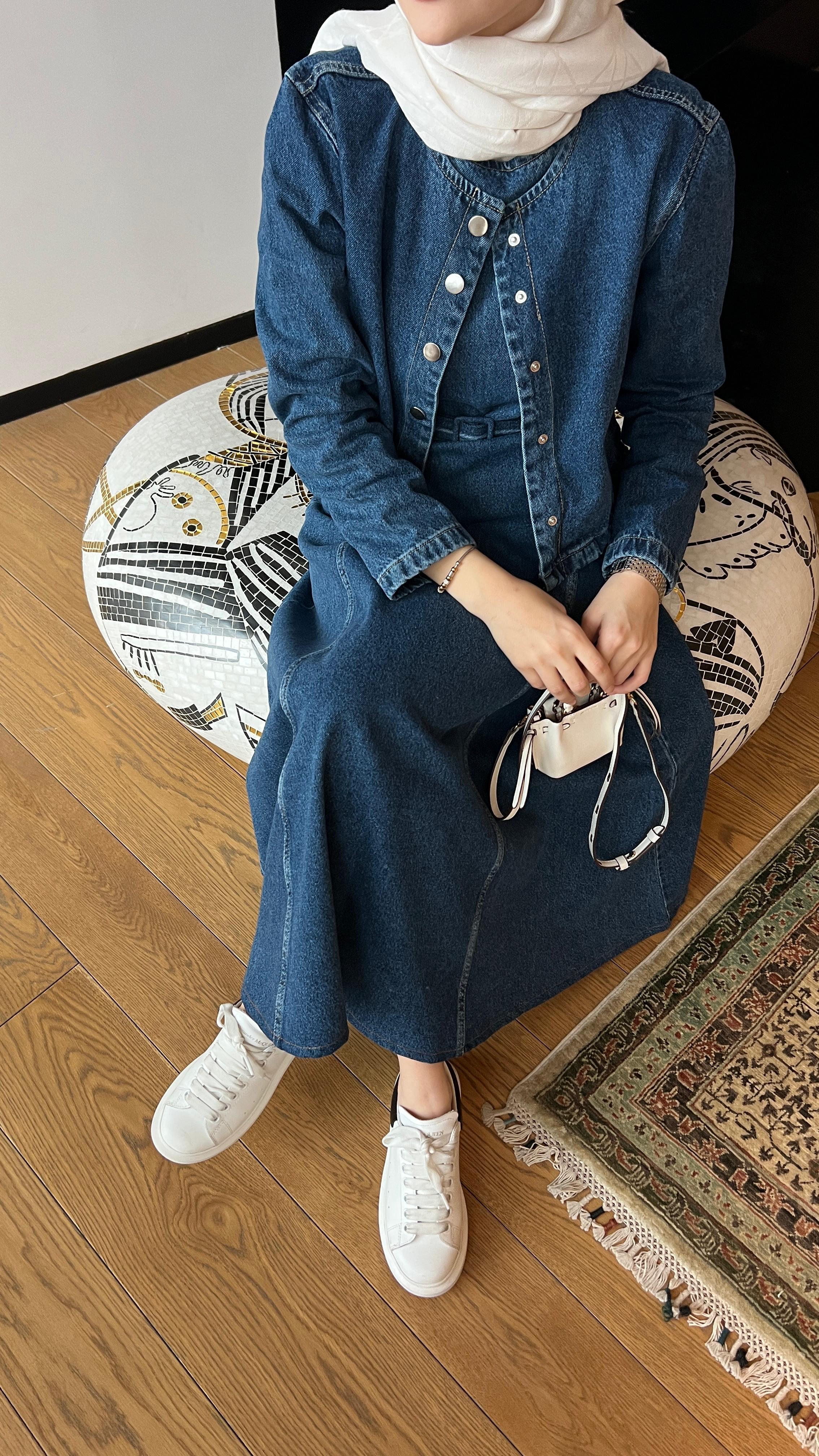 Brit Denim 2'li Elbise  (koyu renk) 