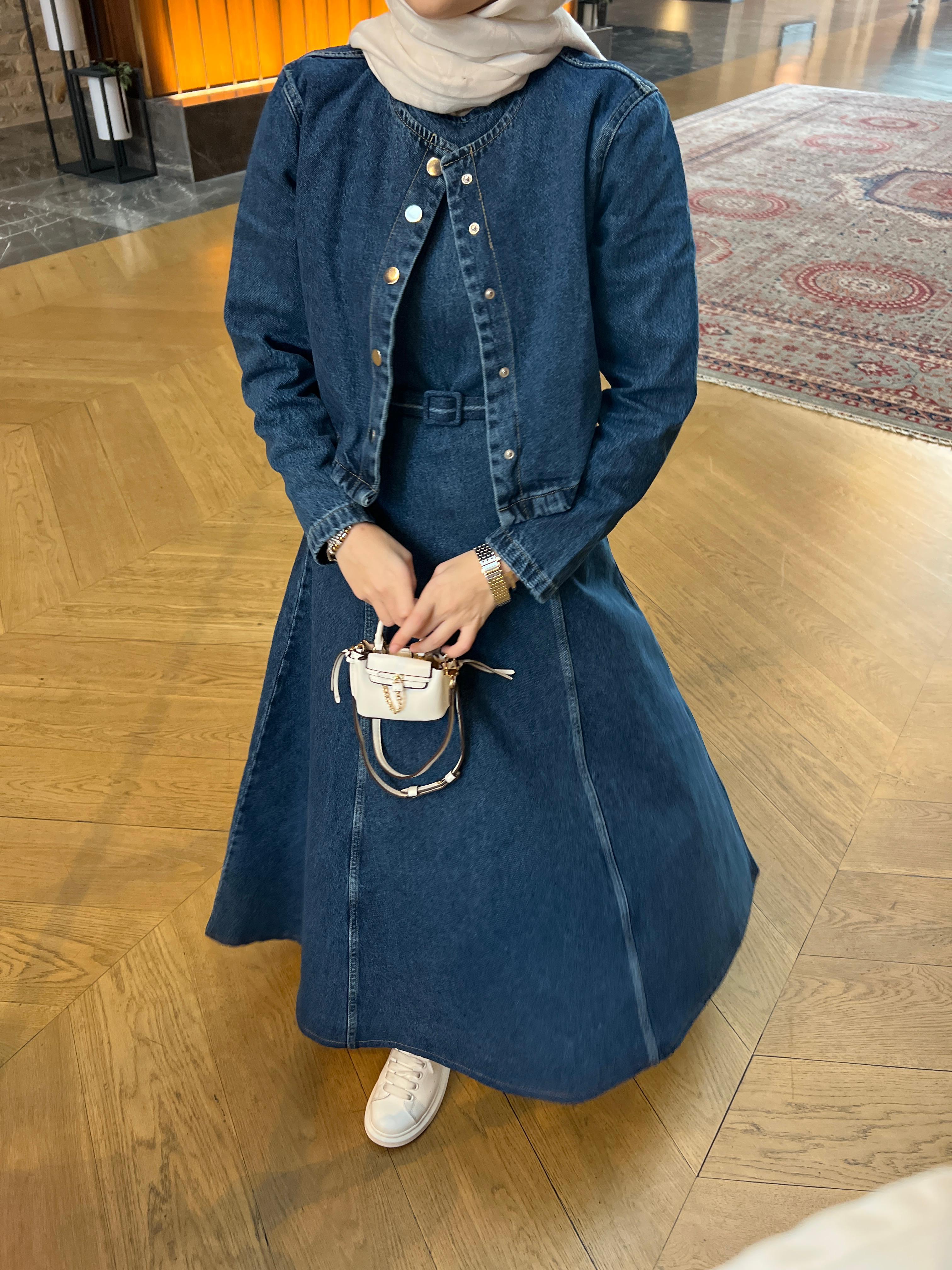 Brit Denim 2'li Elbise  (koyu renk) 