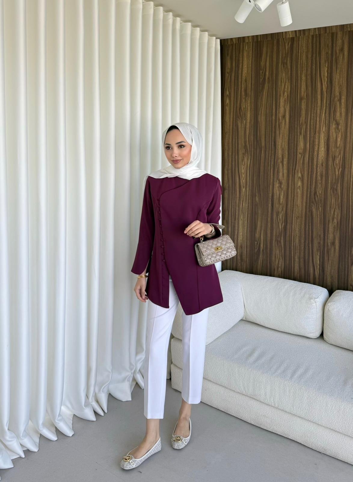 Britt Düğmeli Tunik Burgundy